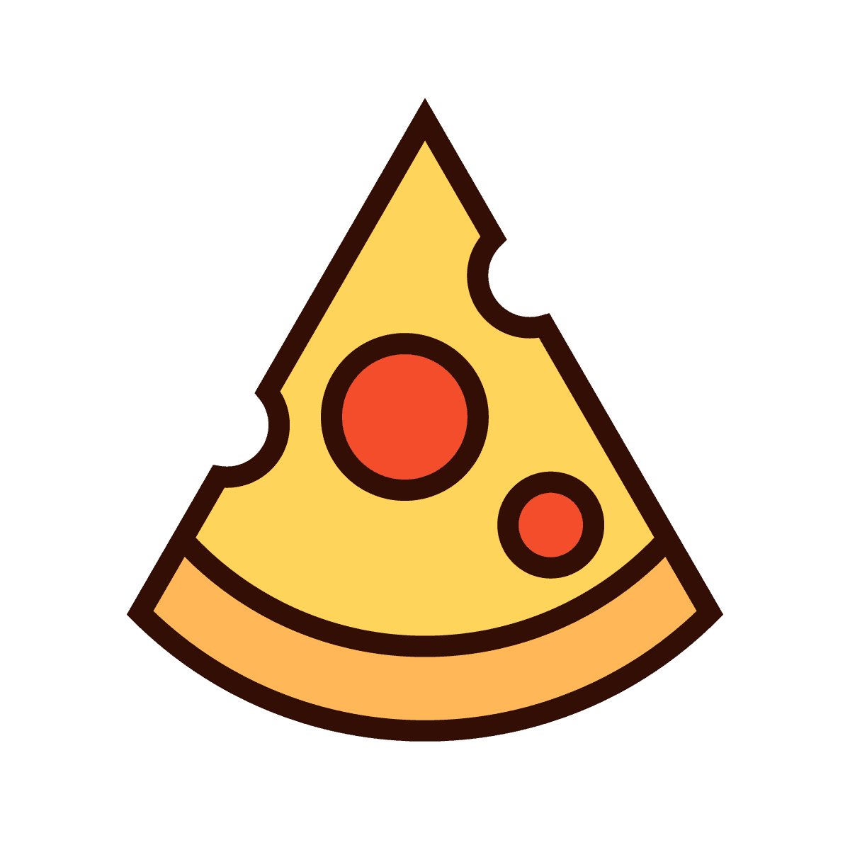 fun line art pizza slice icon for cheerful food branding