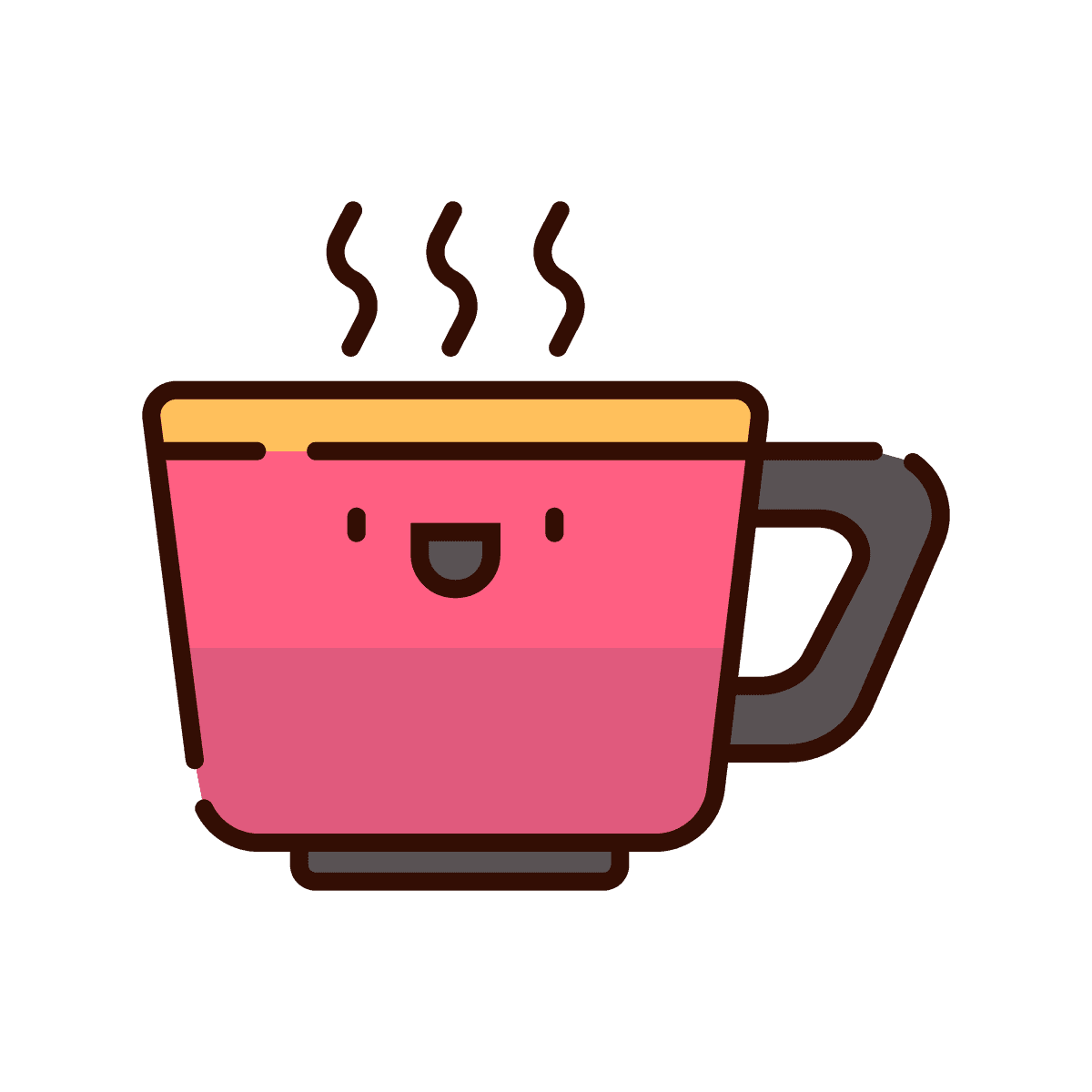 vibrant cute cartoon coffee cup icon with a cheerful smile