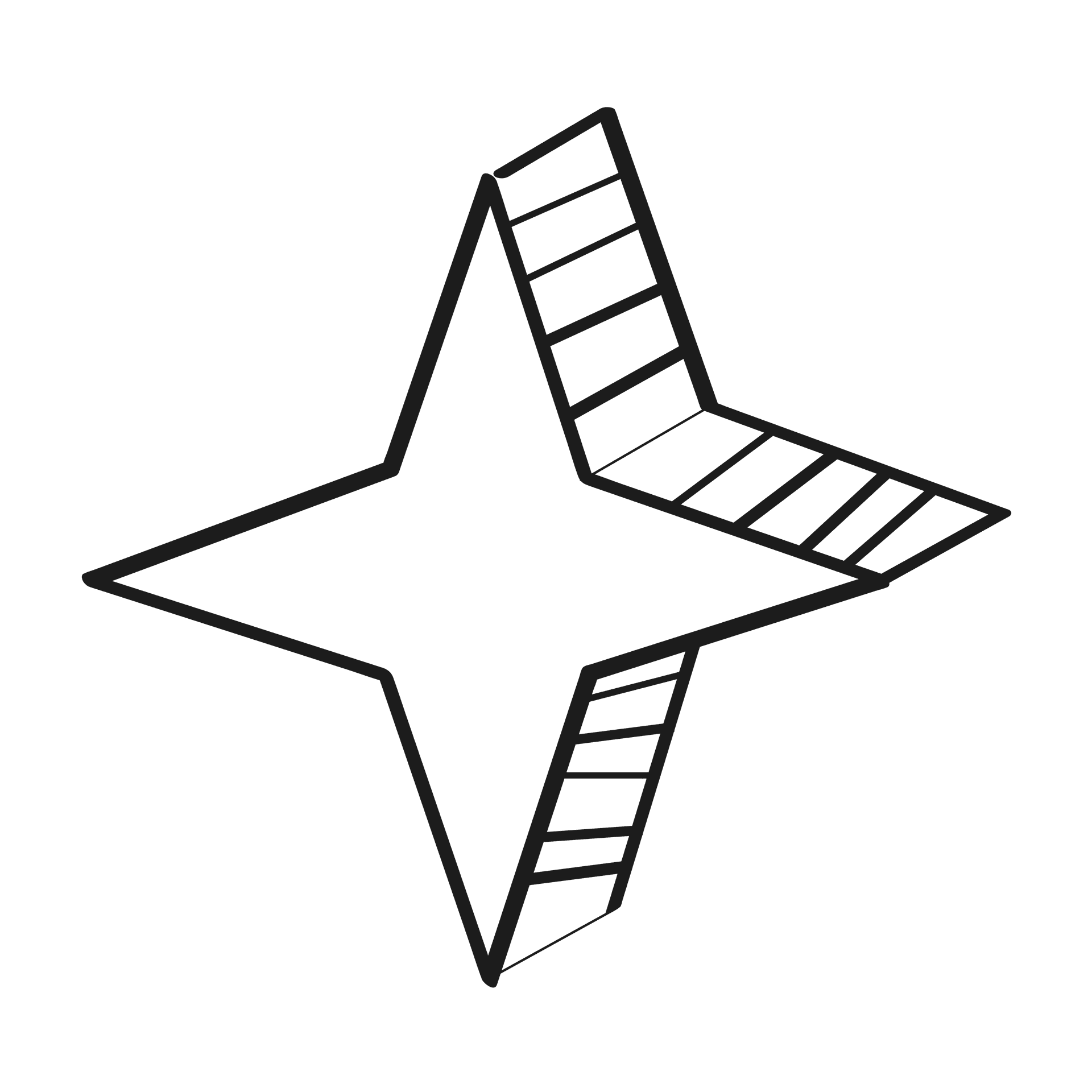 stylized sketchy element of a four-pointed star outline with striped fill