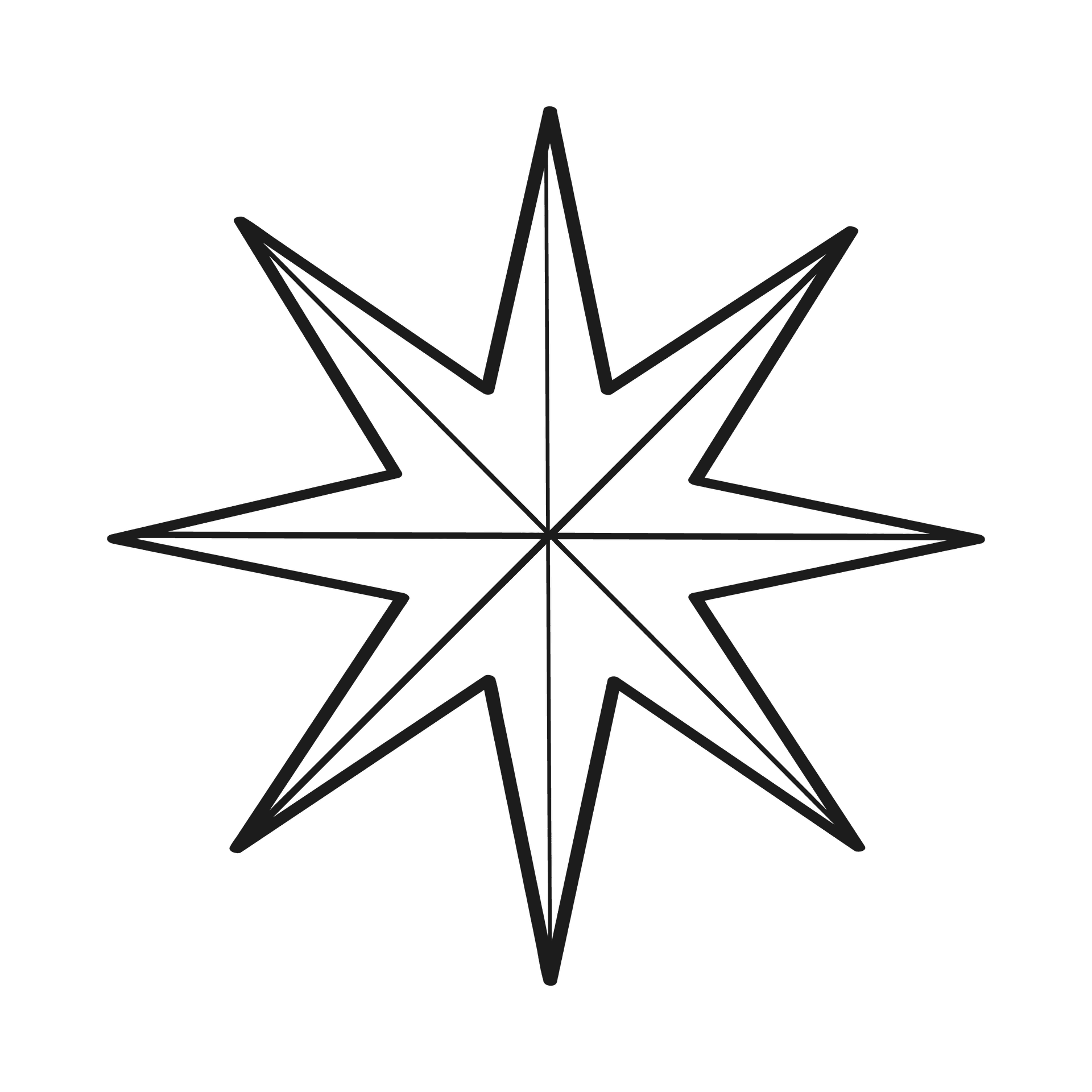 geometric line art eight-pointed star element for symbols and decorative accents