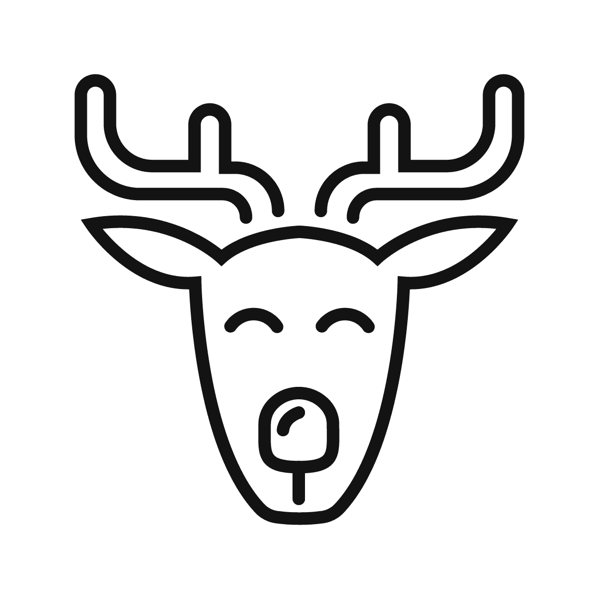 simple flat line art icon of a reindeer head with prominent antlers