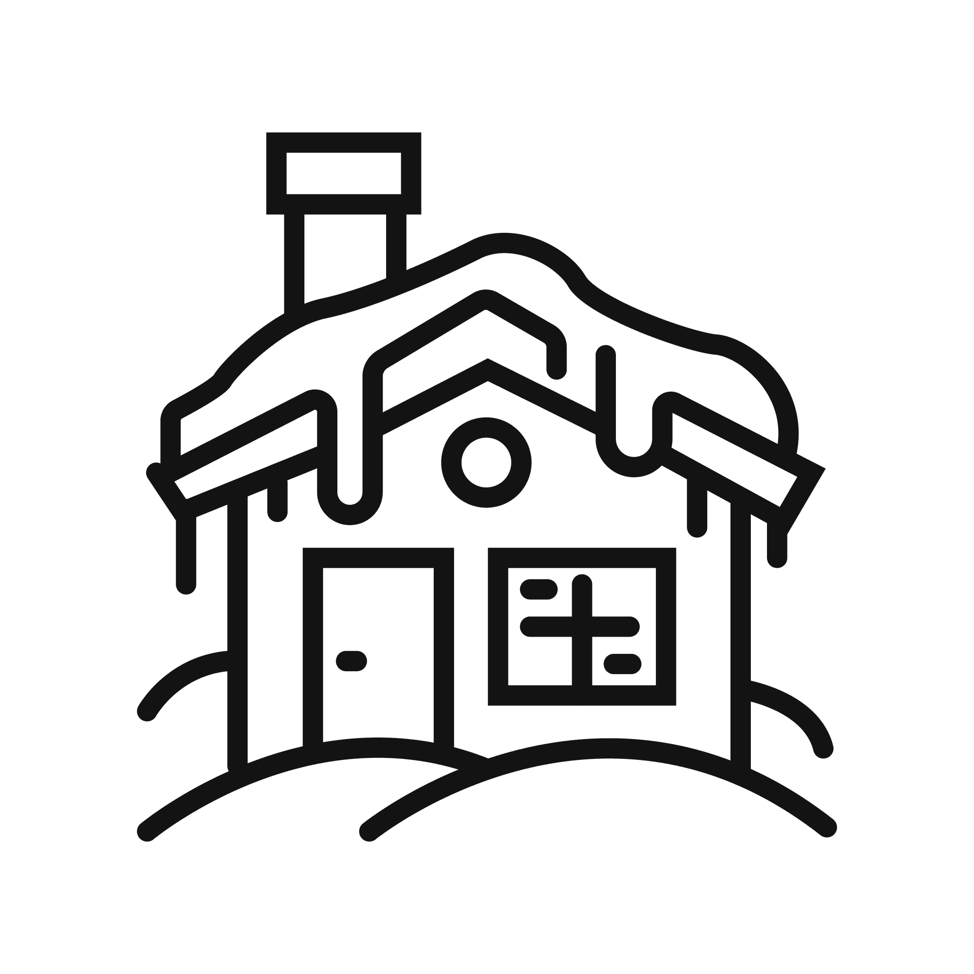 simple outline winter house icon with snow covered roof for cold season