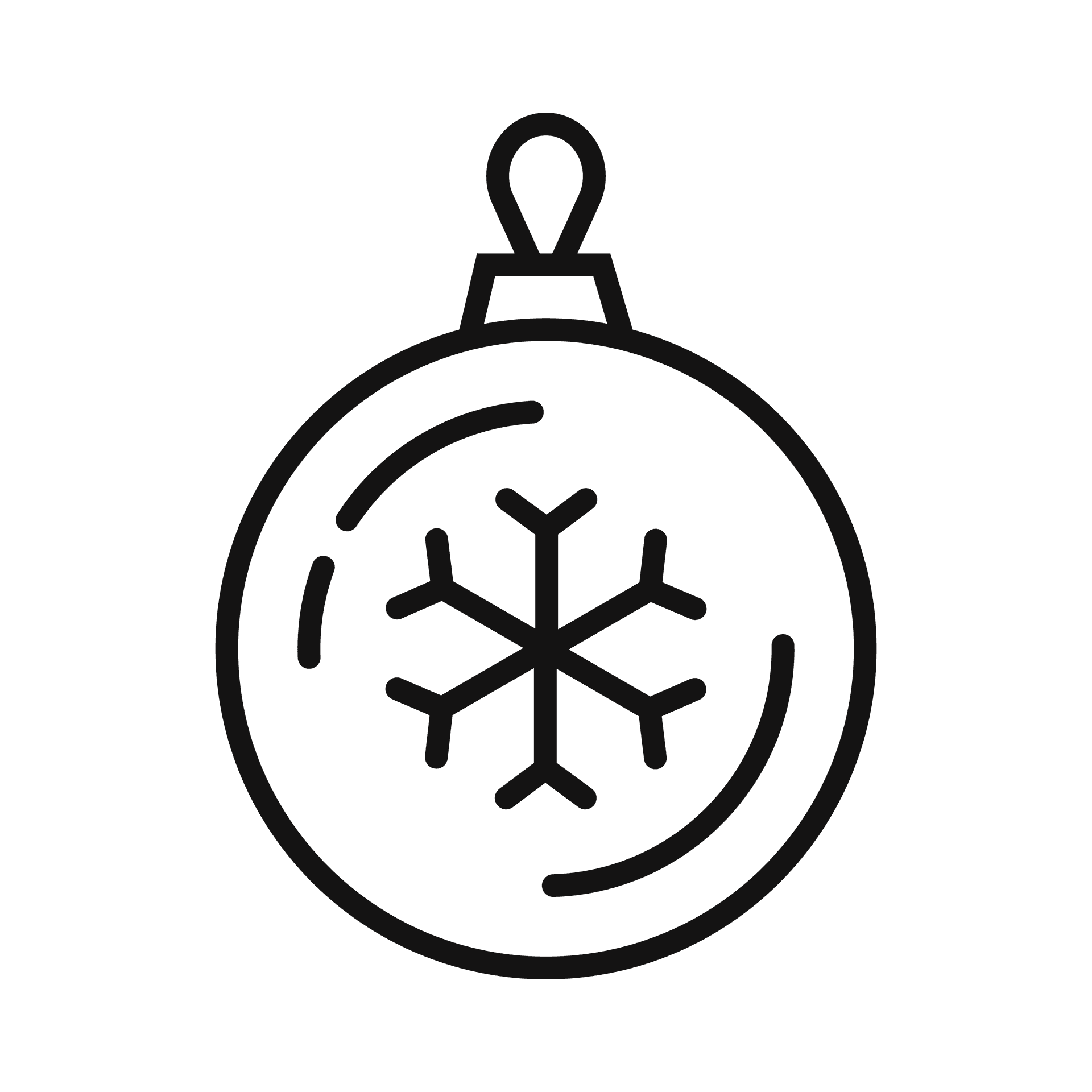 simple outline christmas ornament icon with snowflake detail for winter holidays