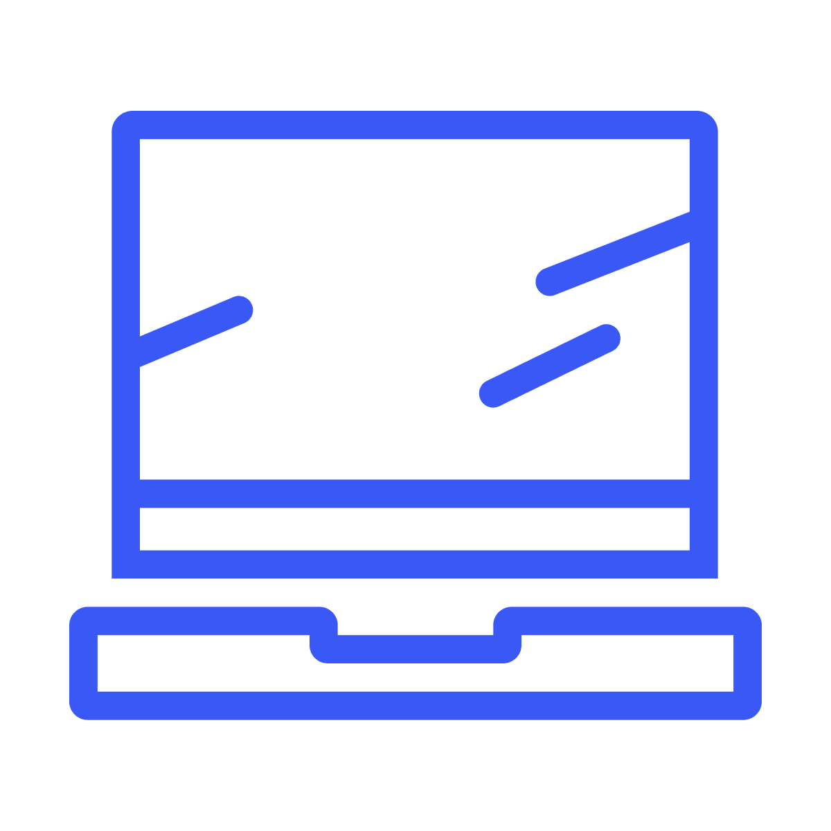 simple flat blue outline desktop computer icon for digital interfaces