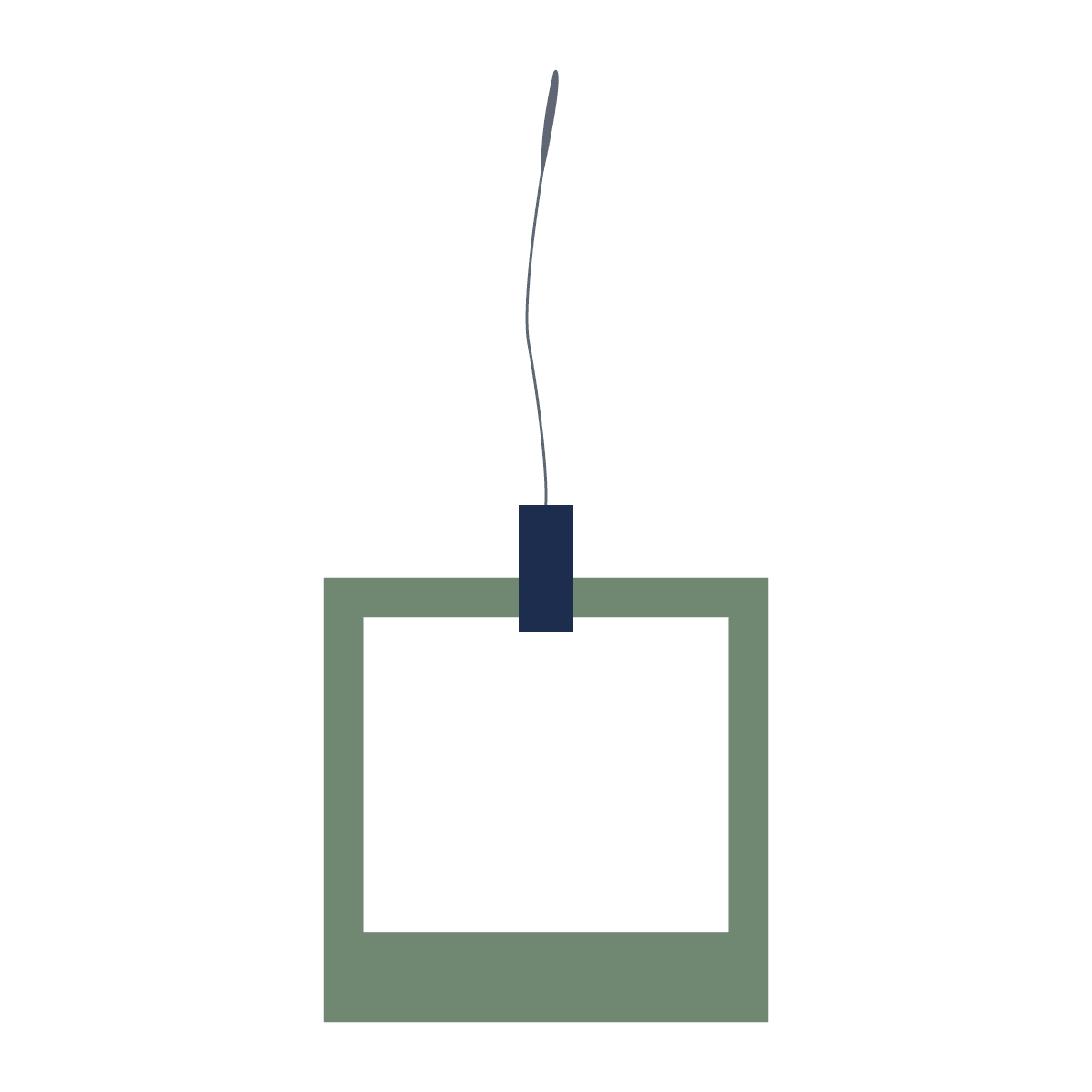 minimal hanging polaroid frame icon with muted retro vibe