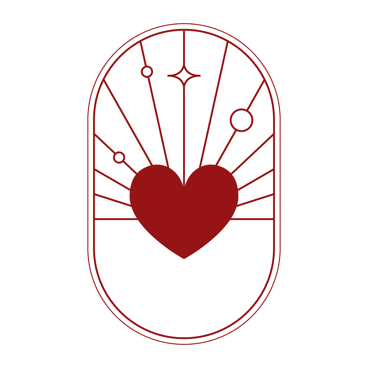 elegant minimal heart line art logo with celestial elements