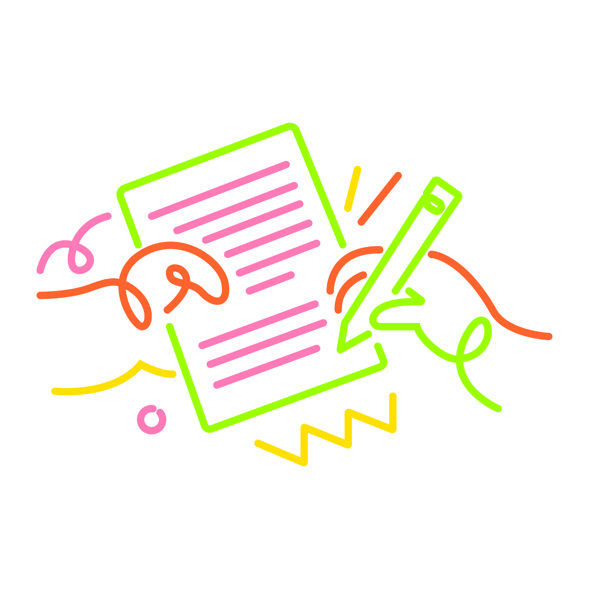 playful line art paper writing icon illustration design