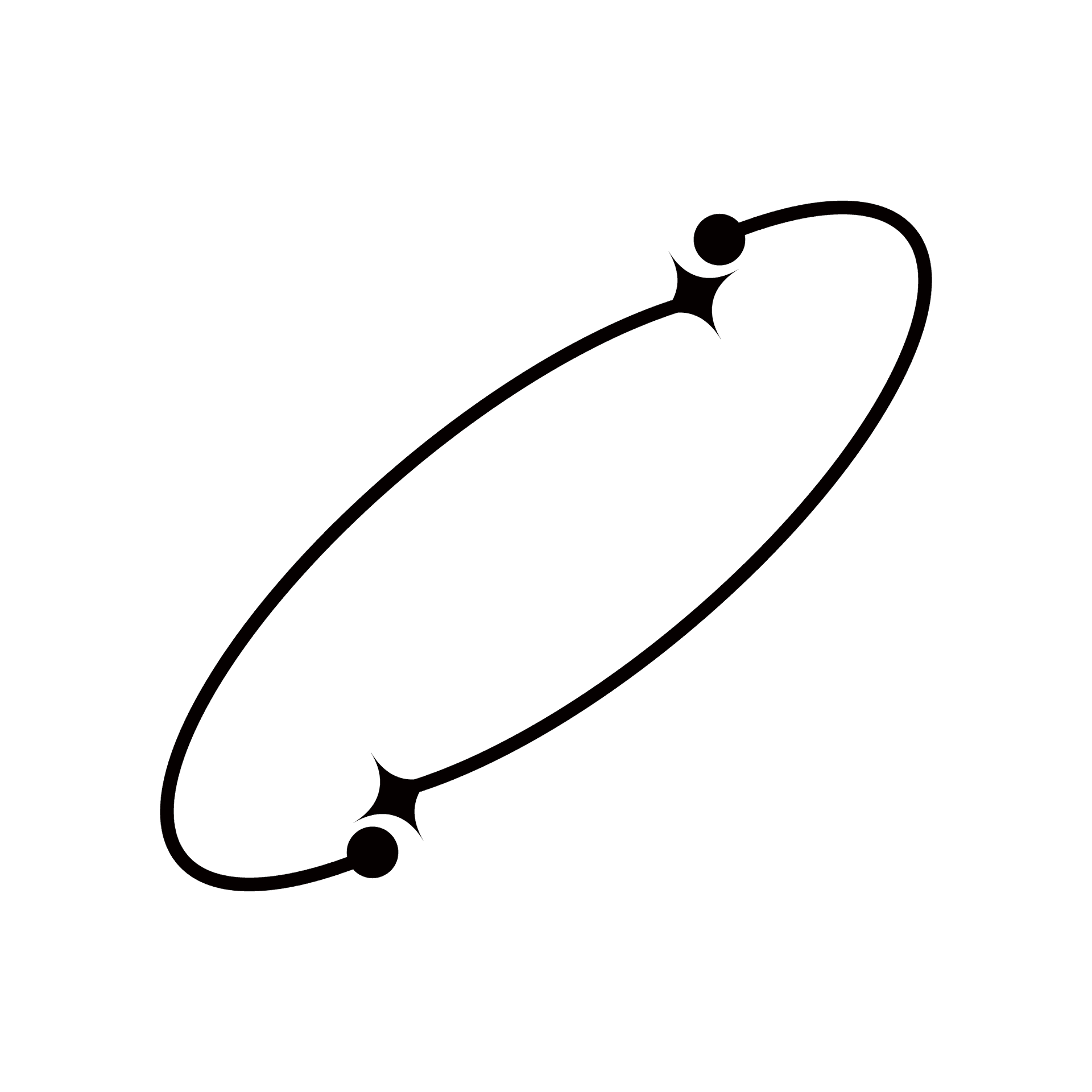 minimalist black elliptical orbit element with two dots for creative projects