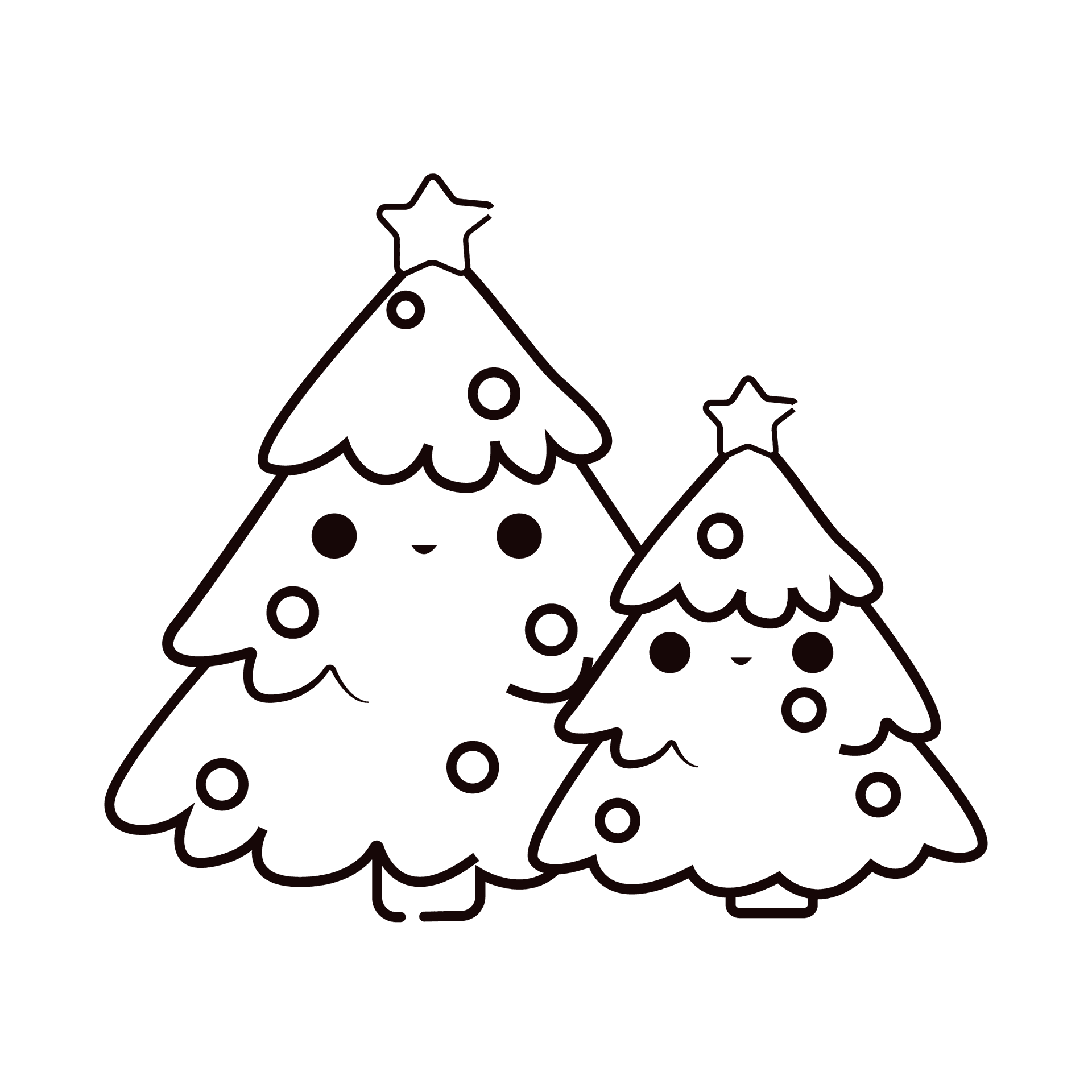cute christmas trees line art sticker design