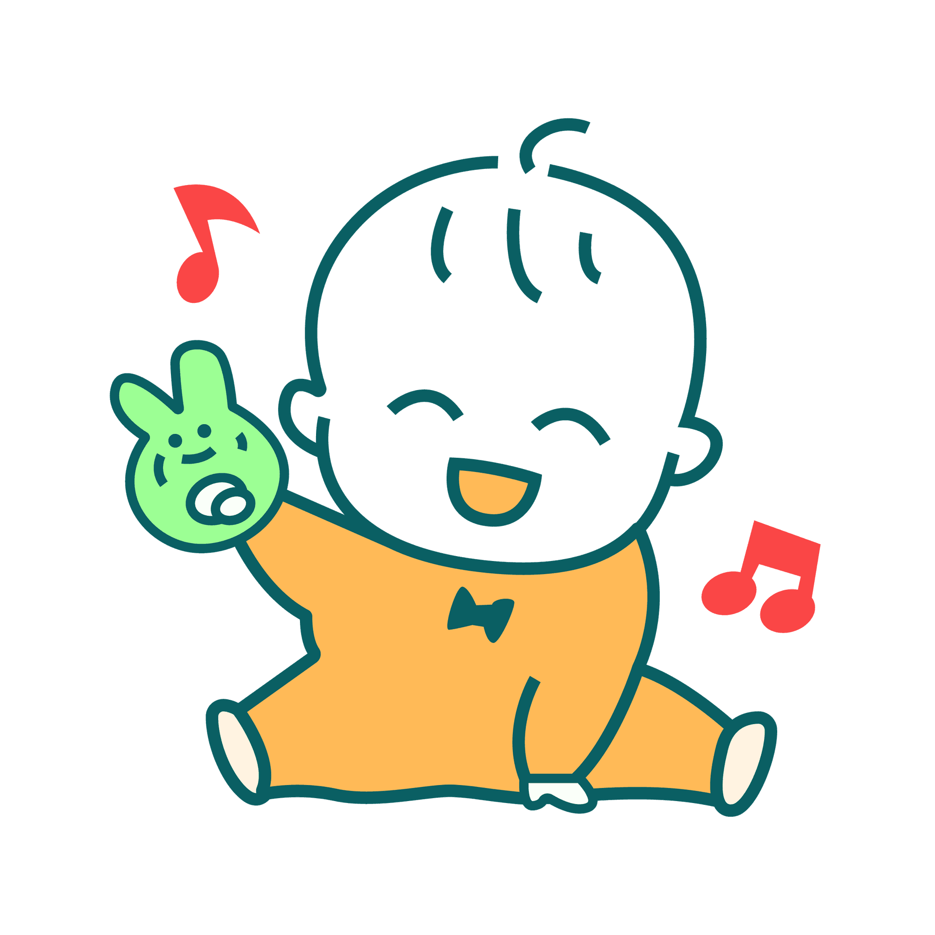 joyful baby playing rattle flat illustration for kids music education and apps