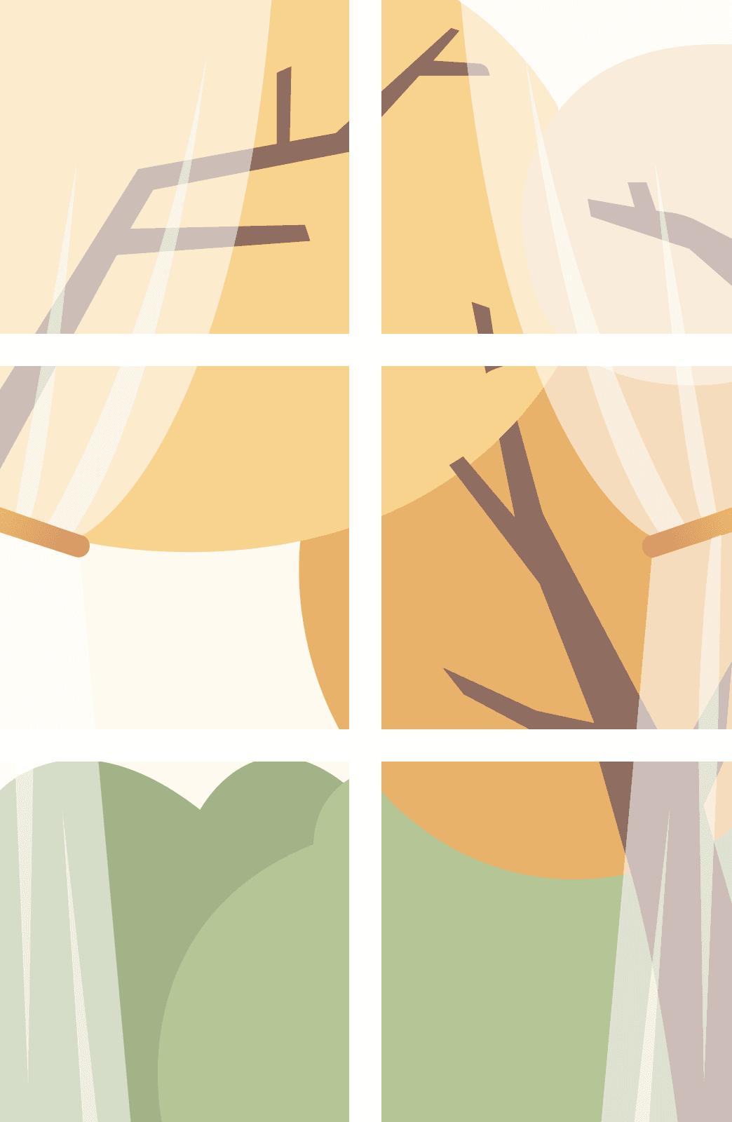 autumn window view illustration with trees curtains