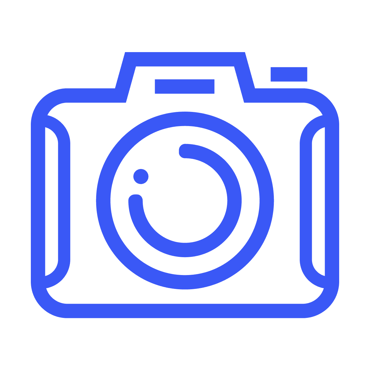 simple line art camera icon for photo and video capturing in minimalist outline style for apps