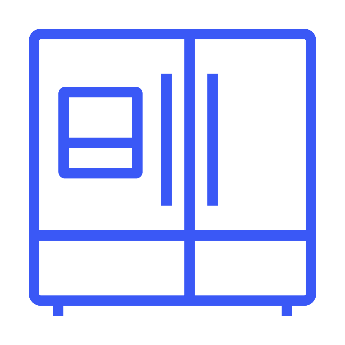 simple blue outlined refrigerator icon with freezer for kitchen and storage interfaces