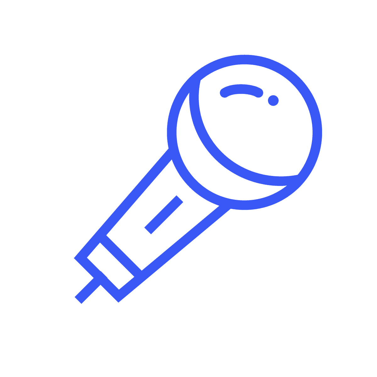 simple blue outlined microphone icon for podcasting and audio recording platforms