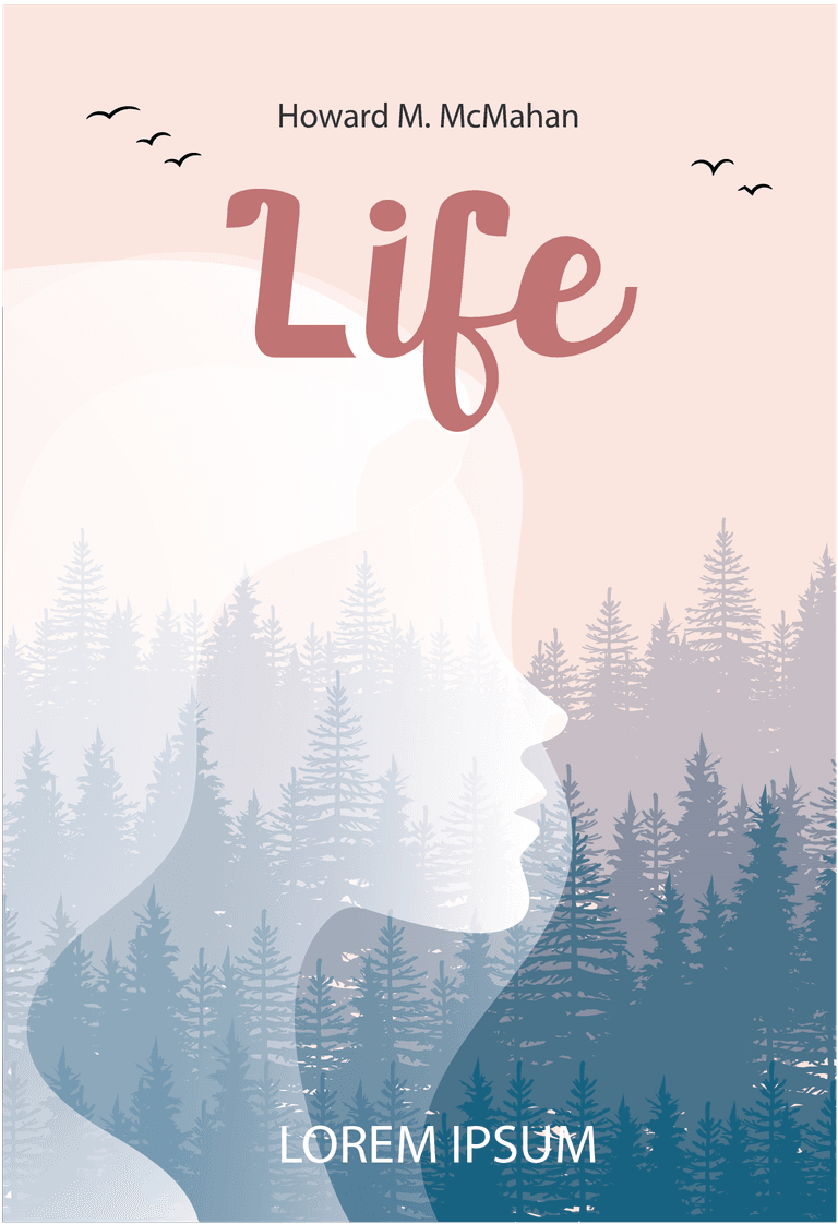mystery novel book cover template with forest silhouette woman
