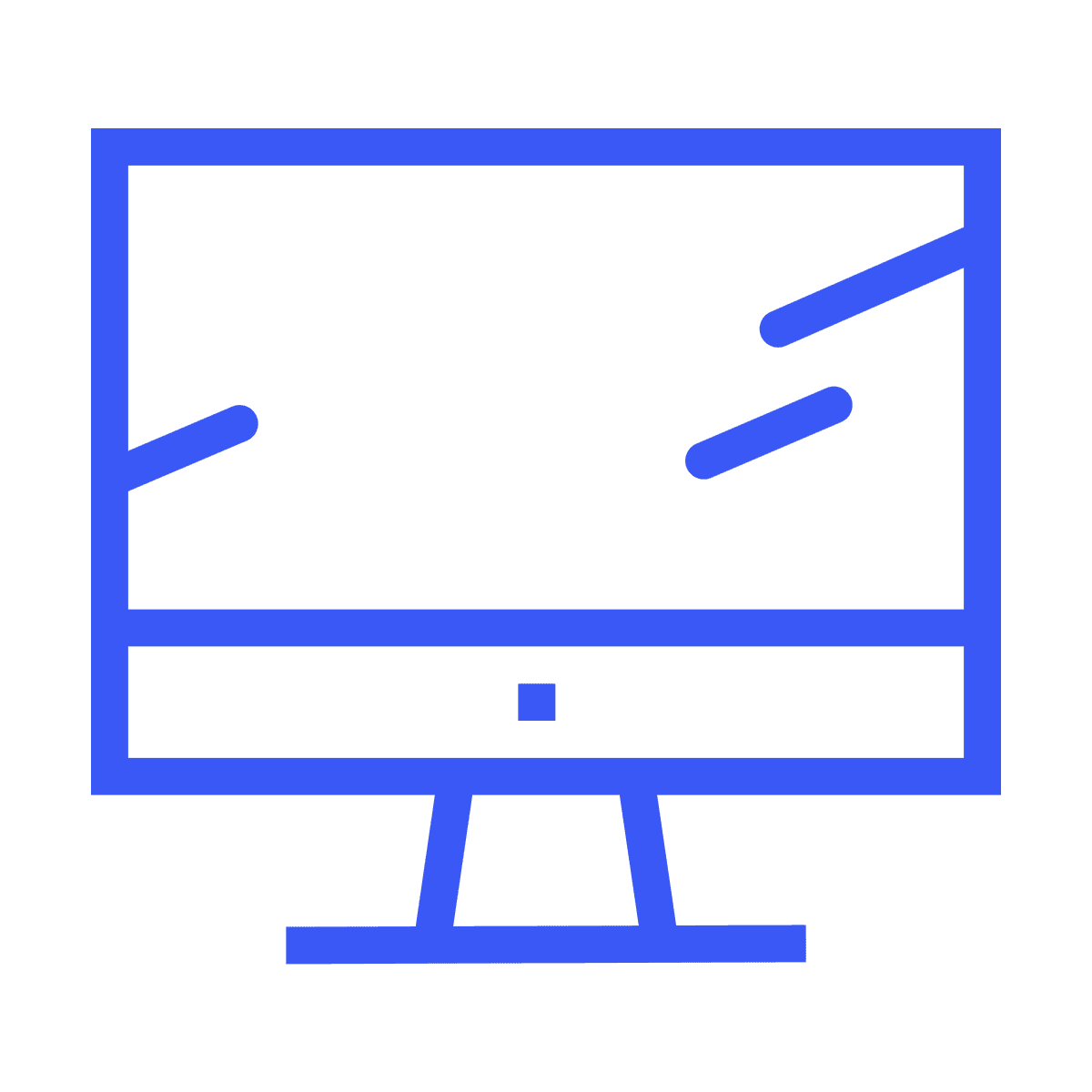 simple blue outlined computer screen icon for website and application interfaces