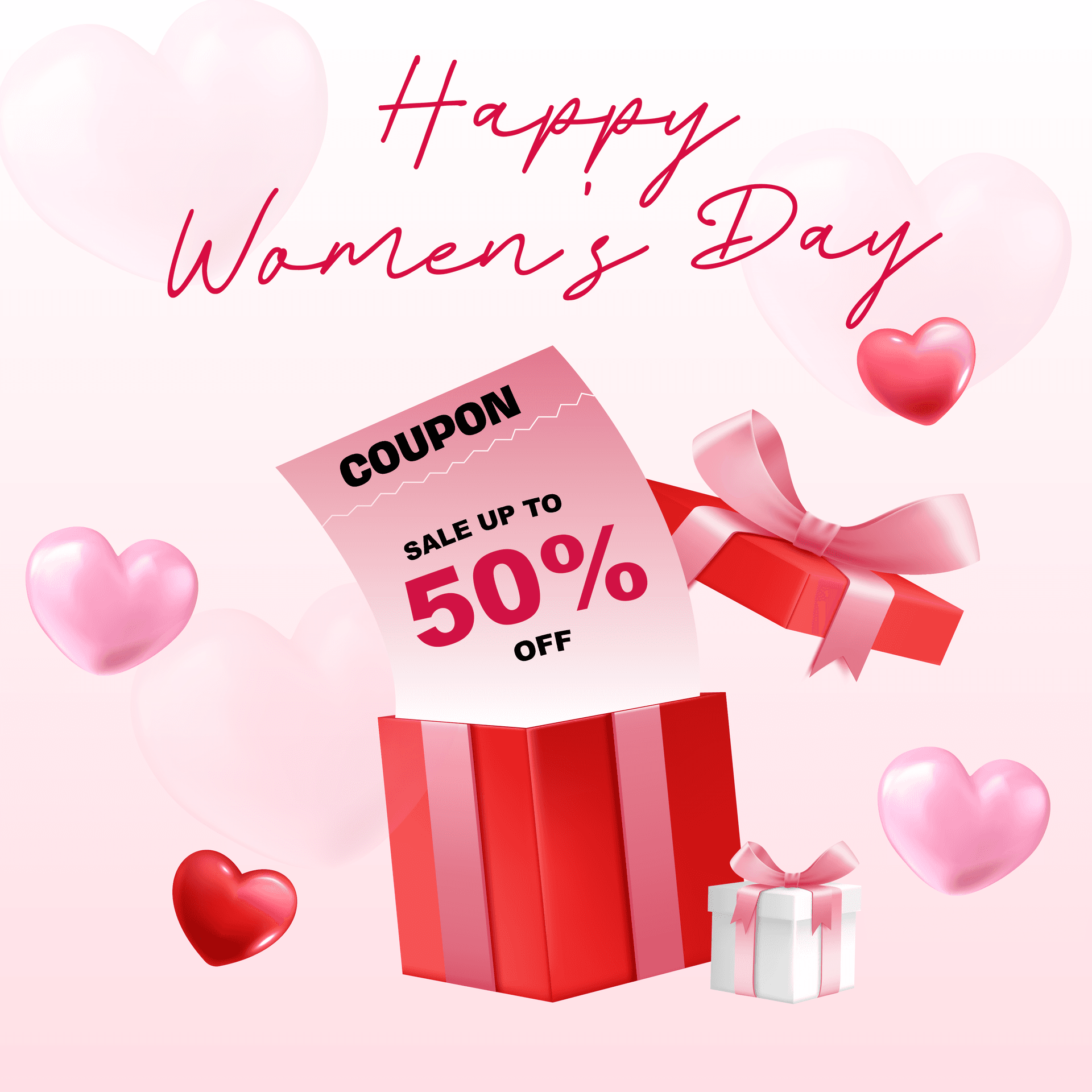 playful 3d women's day gift coupon illustration for holiday sales