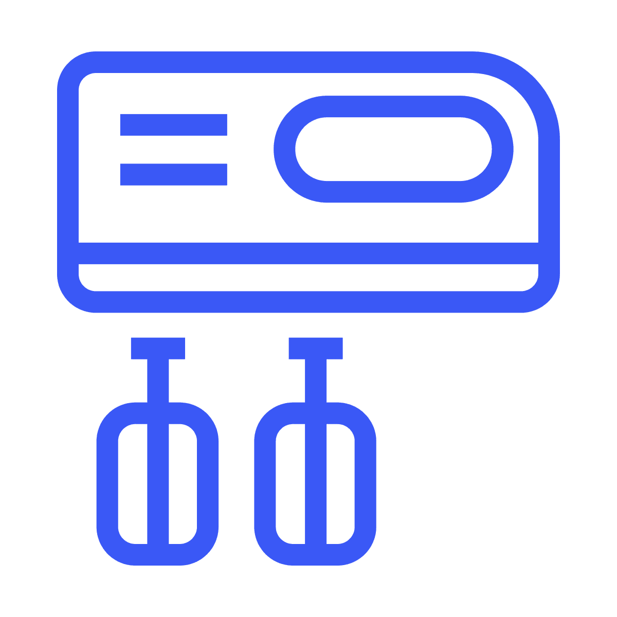 line icon representing a kitchen cake mixer appliance in a simple blue color for baking