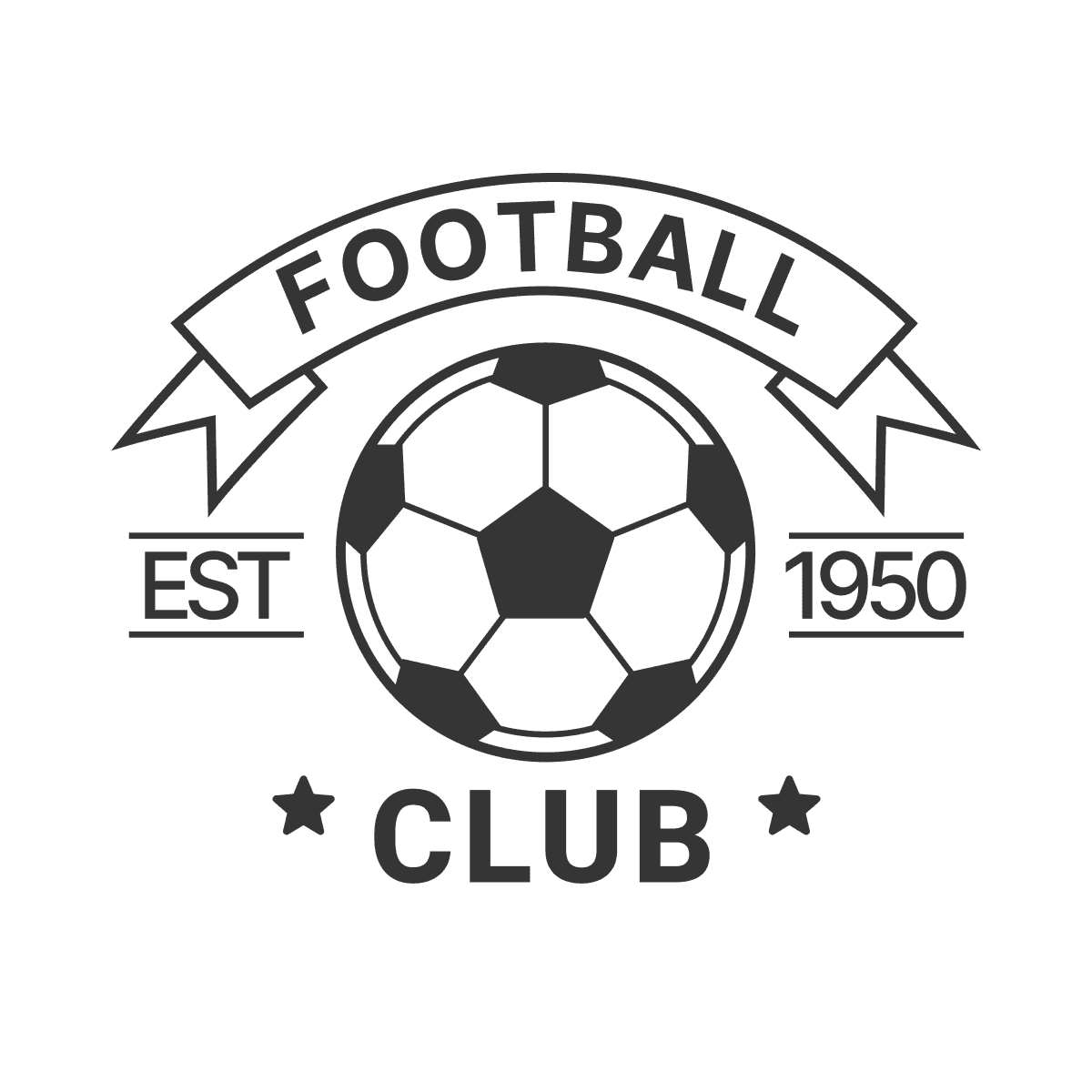 vintage football club logo with a banner, soccer ball, and stars