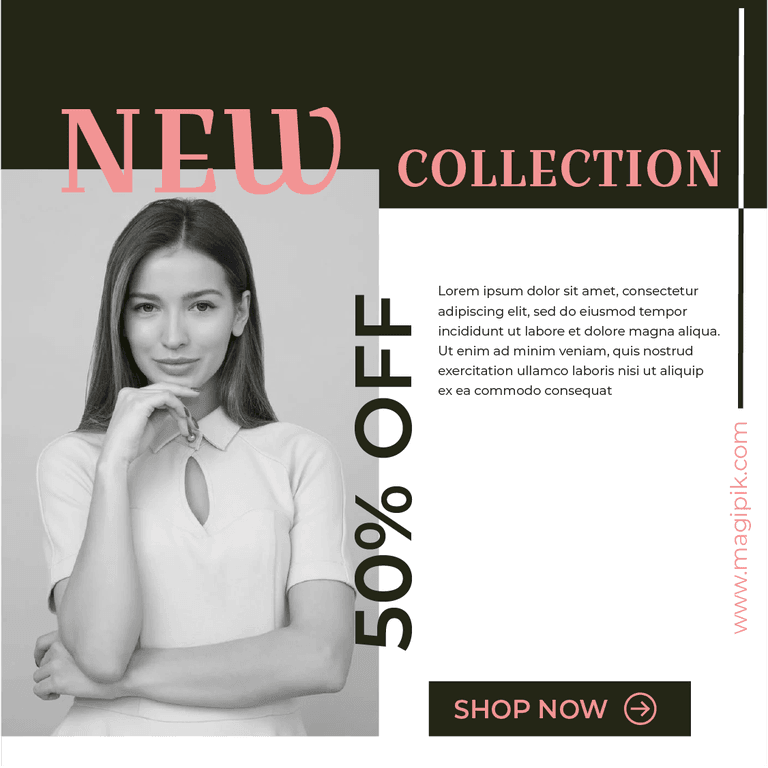 minimalist fashion sale banners with bold text, sleek black-and-white aesthetics, and eye-catching discounts for online shopping