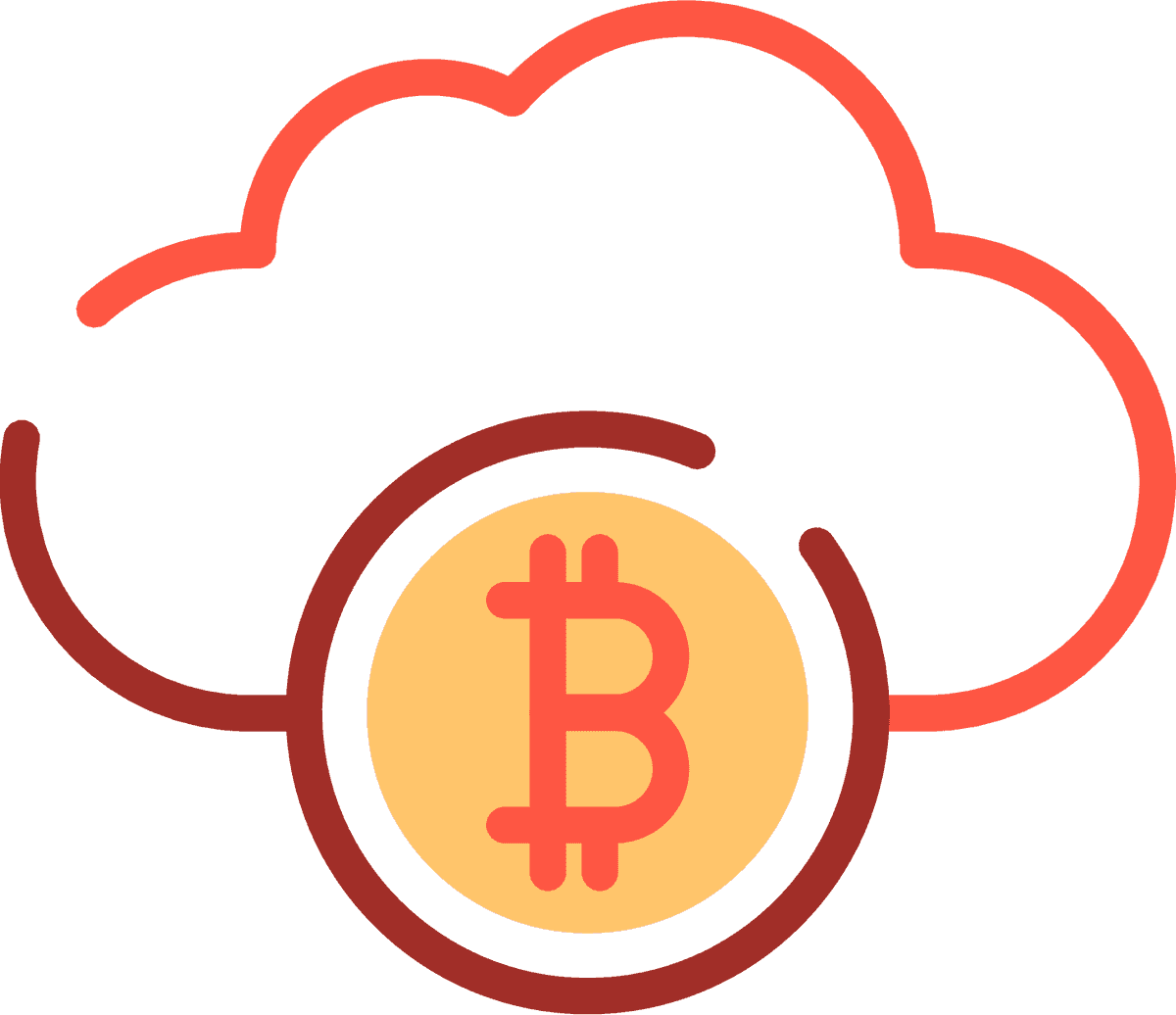 flat cryptocurrency icon elements featuring cloud storage and bitcoin symbol for digital finance