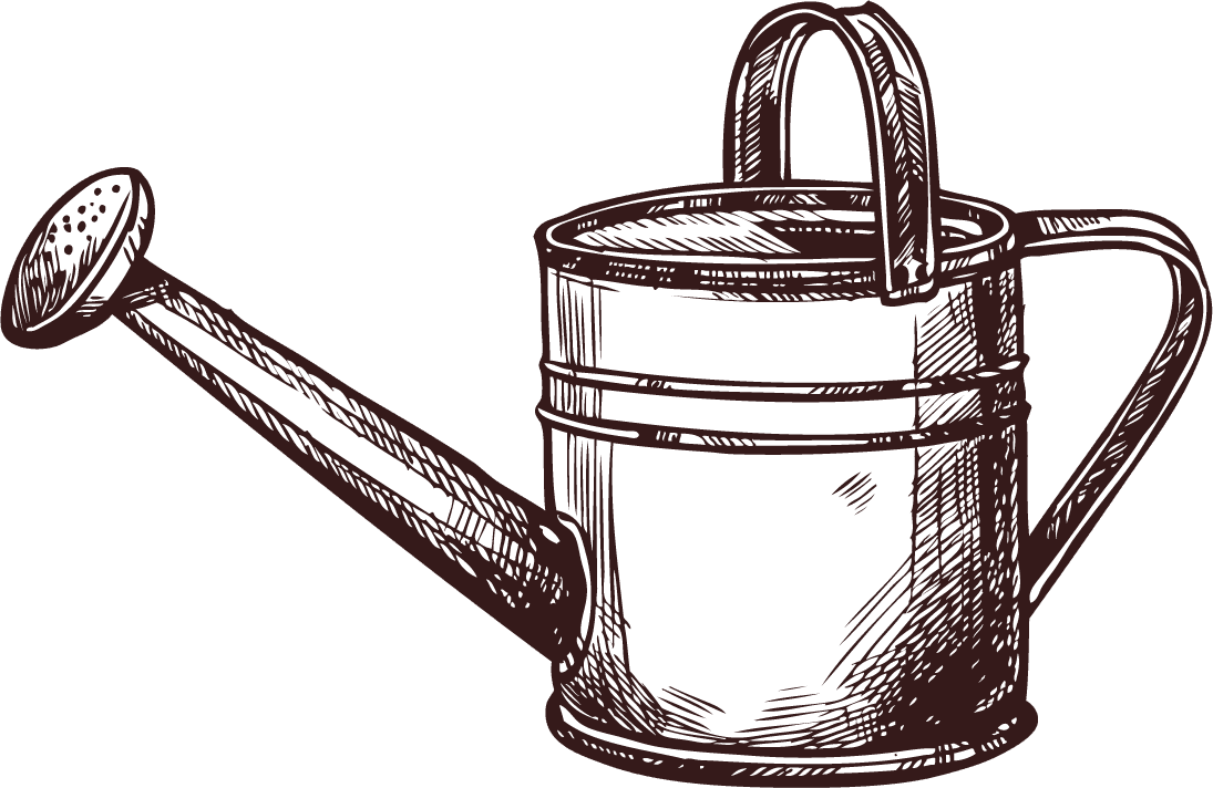 hand-drawn gardening tool sketches with rustic charm and detailed features