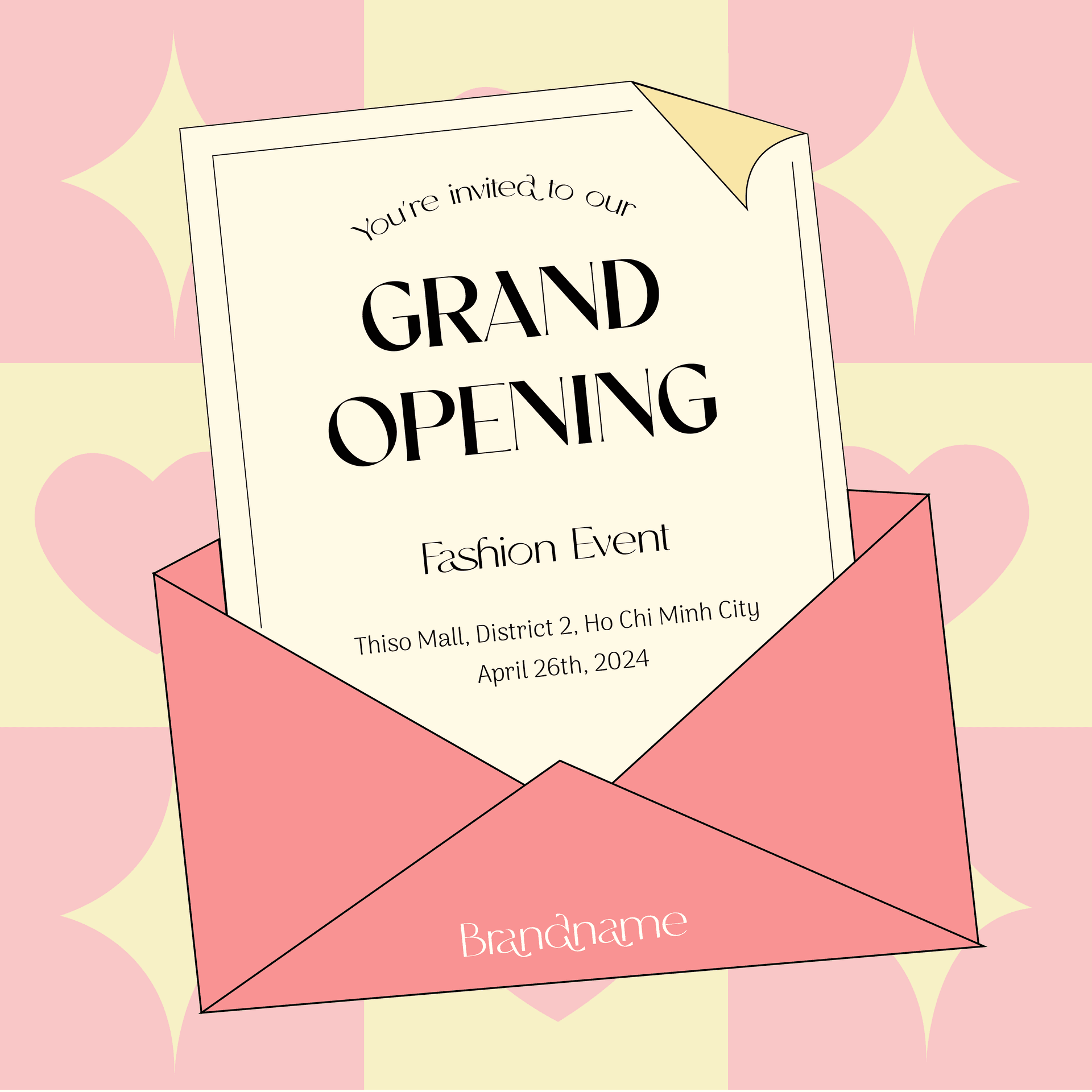 cute retro fashion event grand opening invitation design