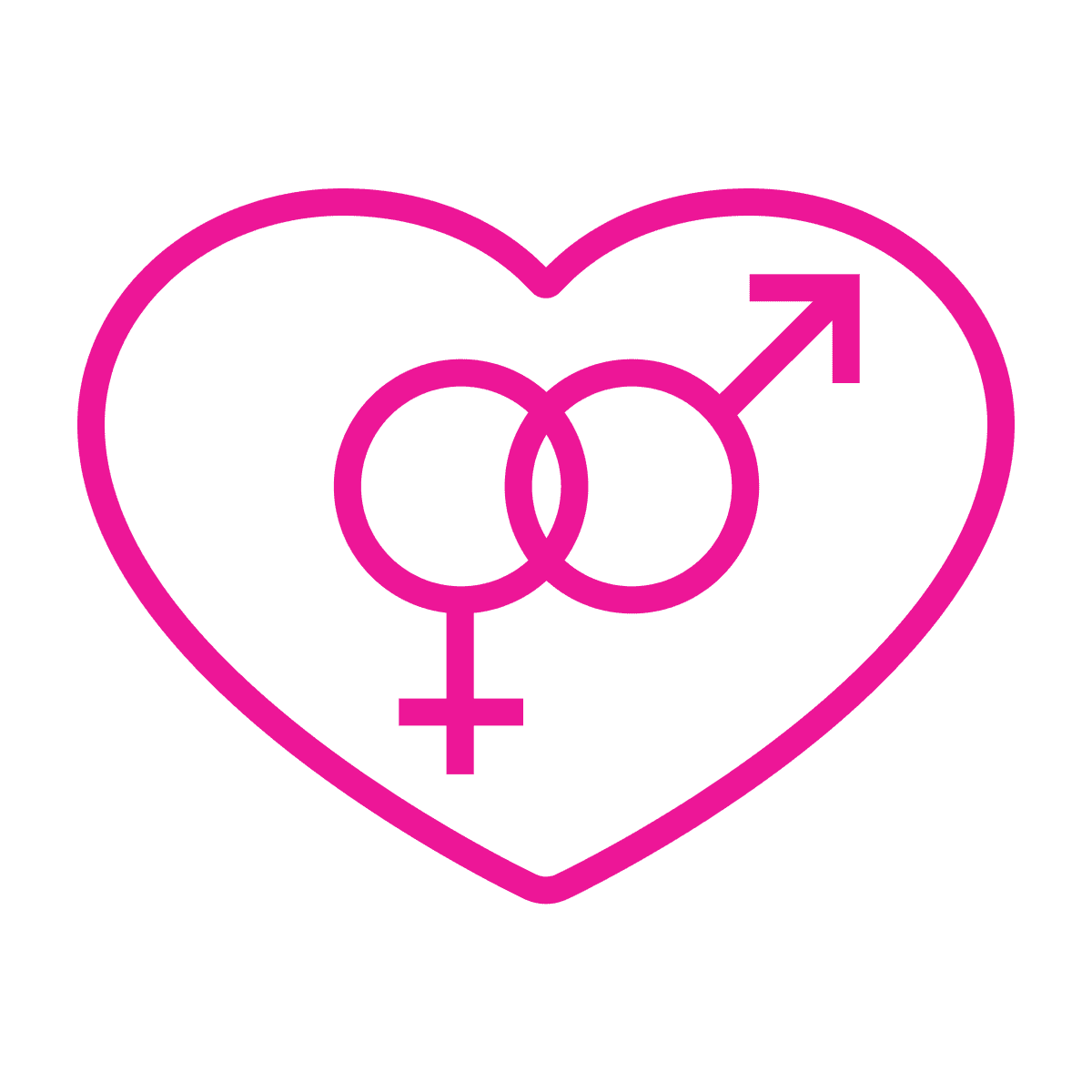 minimalist outline heart with gender symbols icon for inclusive love and relationships in community apps