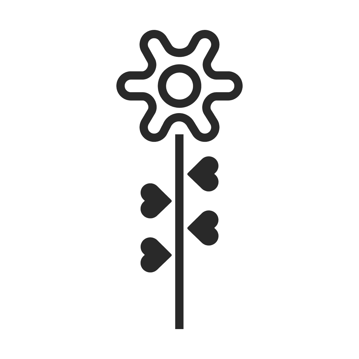 cute minimal line art flower icon with heart leaves