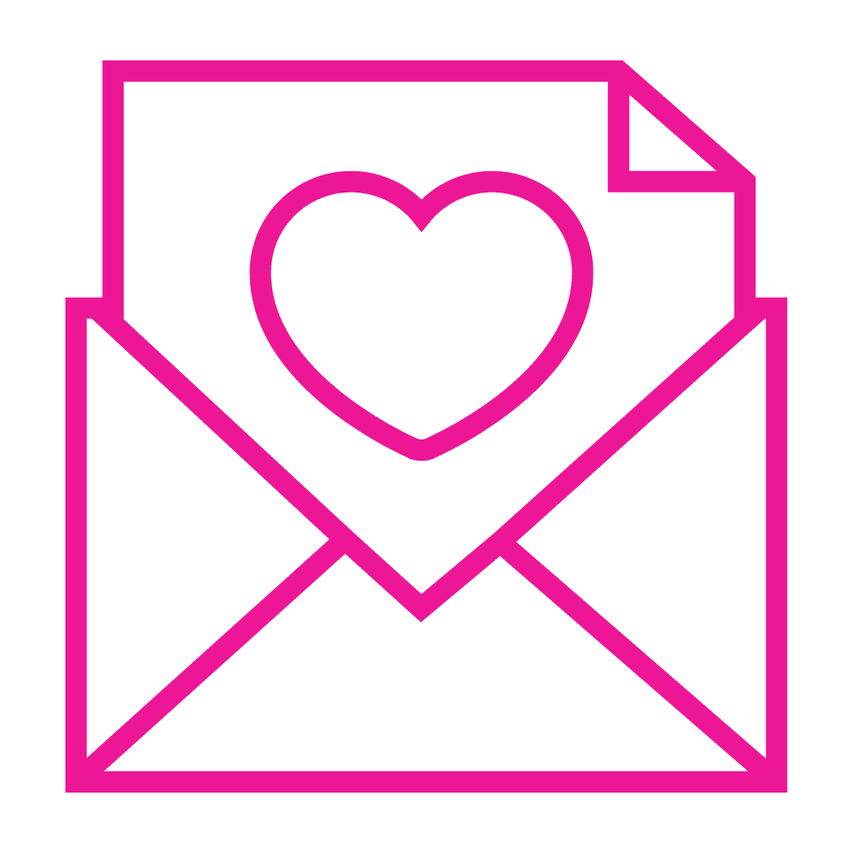 flat line art icon of an envelope with a heart, symbolizing a love letter