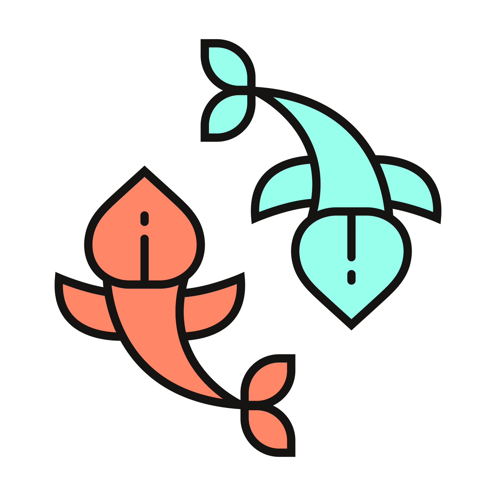 playful minimal koi fish icon in vibrant orange and teal