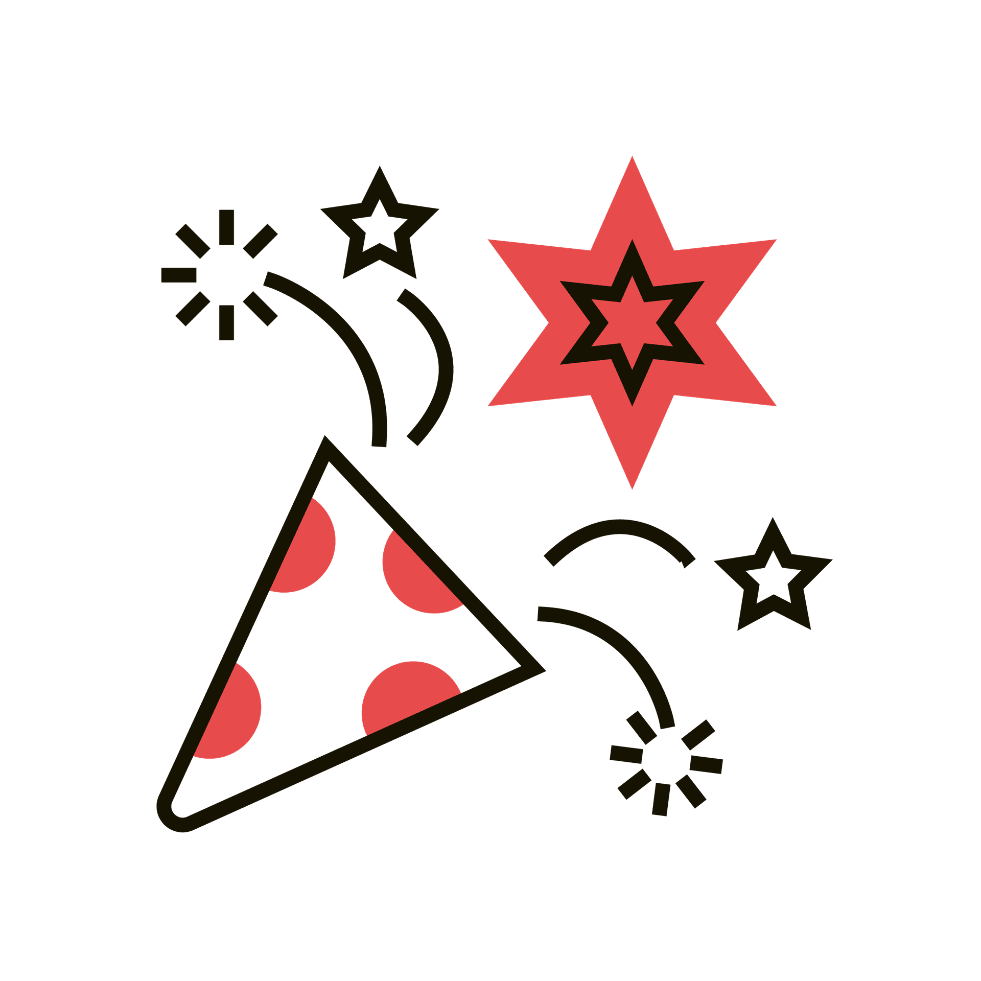 playful party icon with starburst and stars