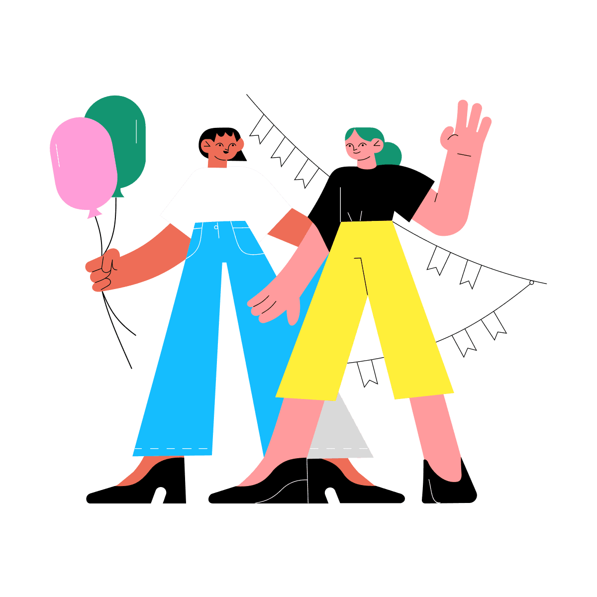joyful minimal party illustration with vibrant flat design characters