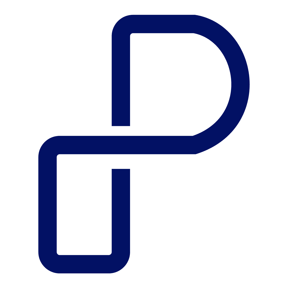 flat logo or symbol featuring a modern stylized letter p form