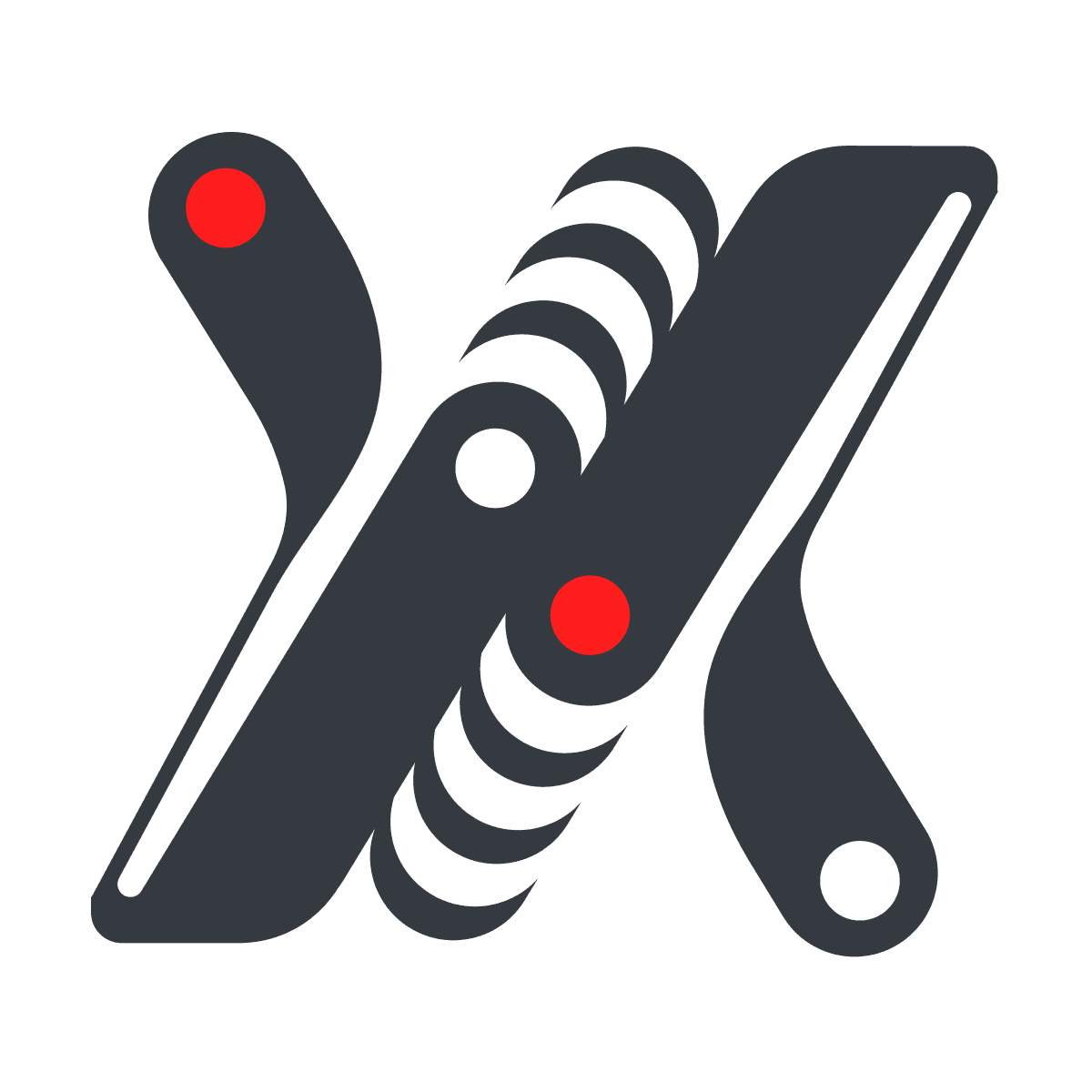 abstract curved letter x logo grey and red with dynamic shapes for creative brand identity