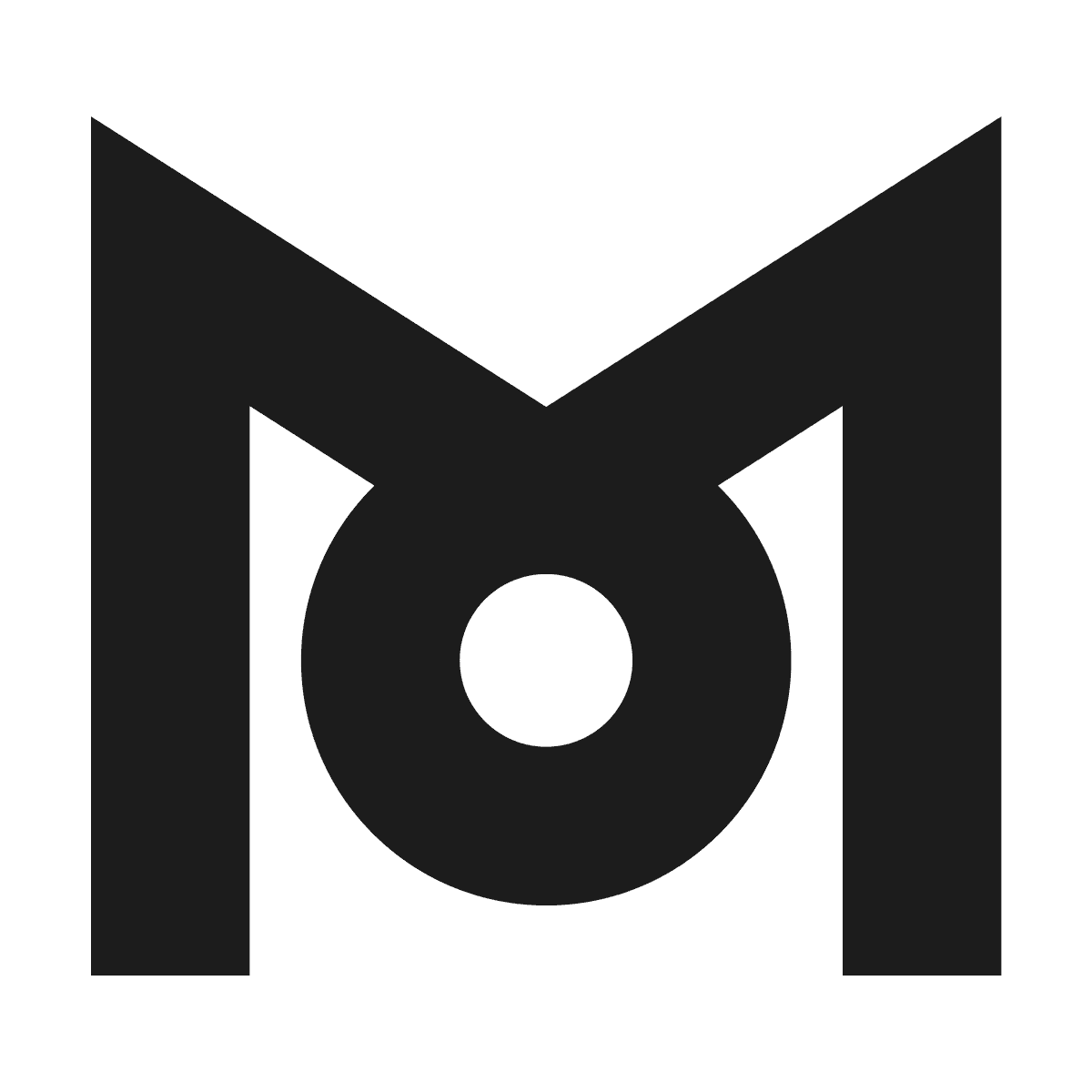minimalist letter m logo vector with central round shape on gray