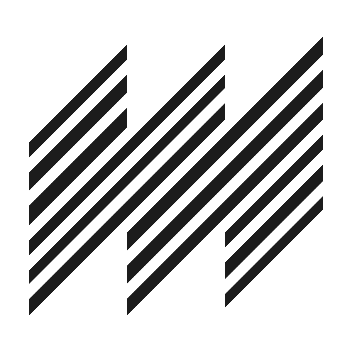 minimalist letter m logo with bold parallel diagonal strokes on gray