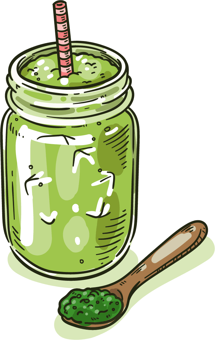 hand-drawn green tea varieties match sketch
