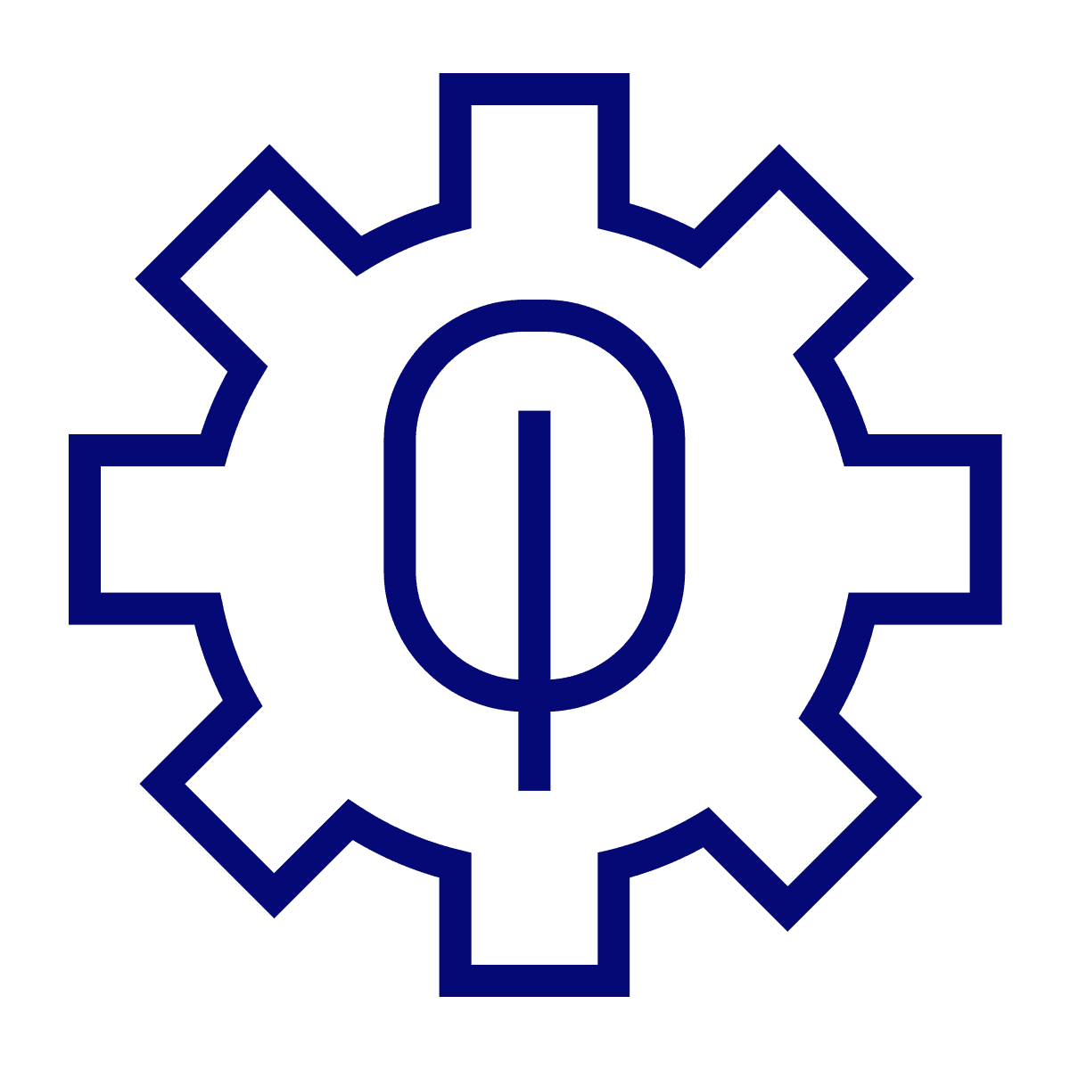 mechanical gear outline icon with internal p symbol representing power and performance settings