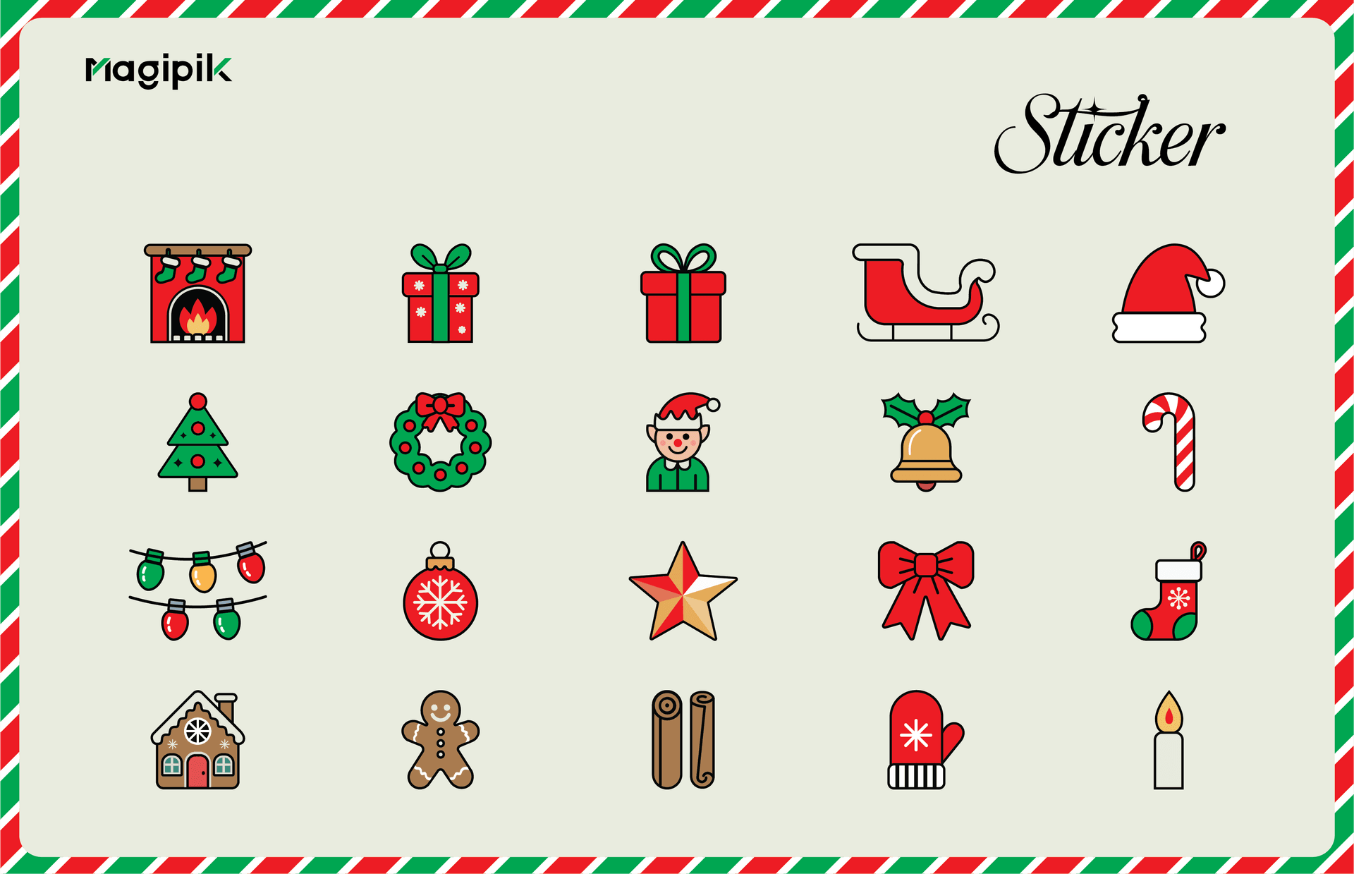 Christmas Sticker Vector Set – Cute Holiday Icons, Festive Clipart & Winter Season Graphics