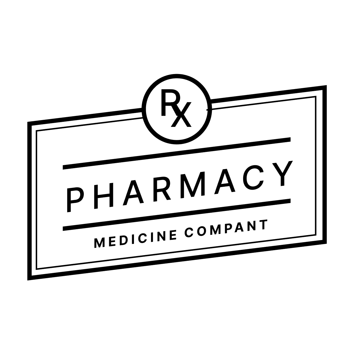 simple line art logo for pharmacy medicine company with rx symbol