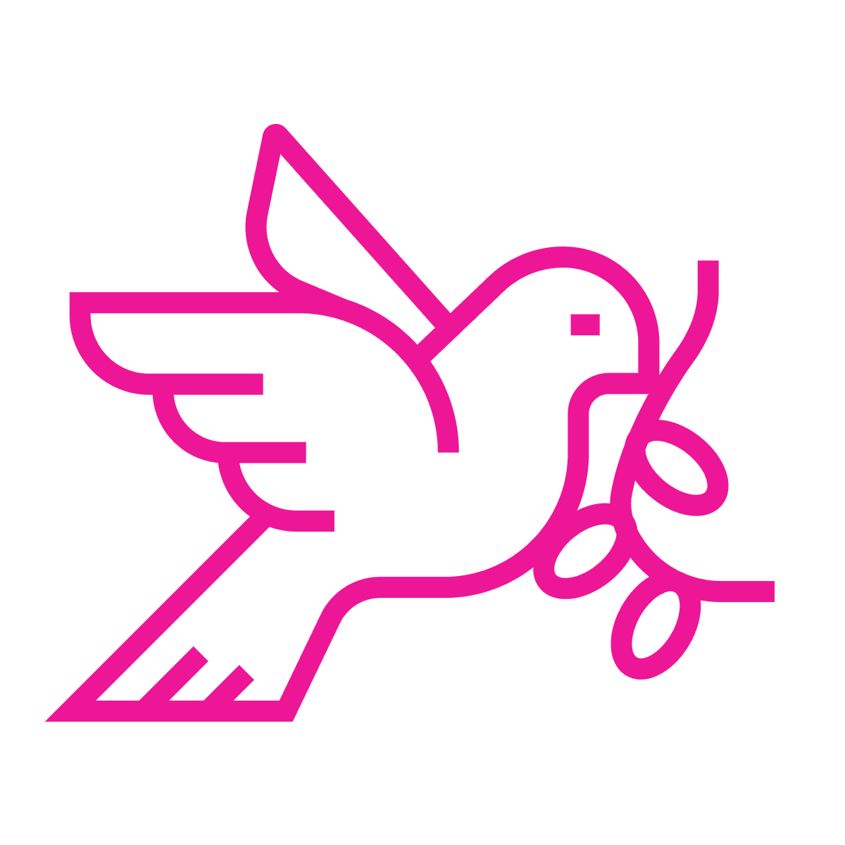flat line art icon of a dove carrying an olive branch, symbol of peace