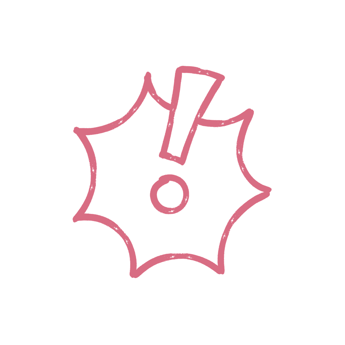 simple flat element of a pink abstract shape with exclamation mark and circle