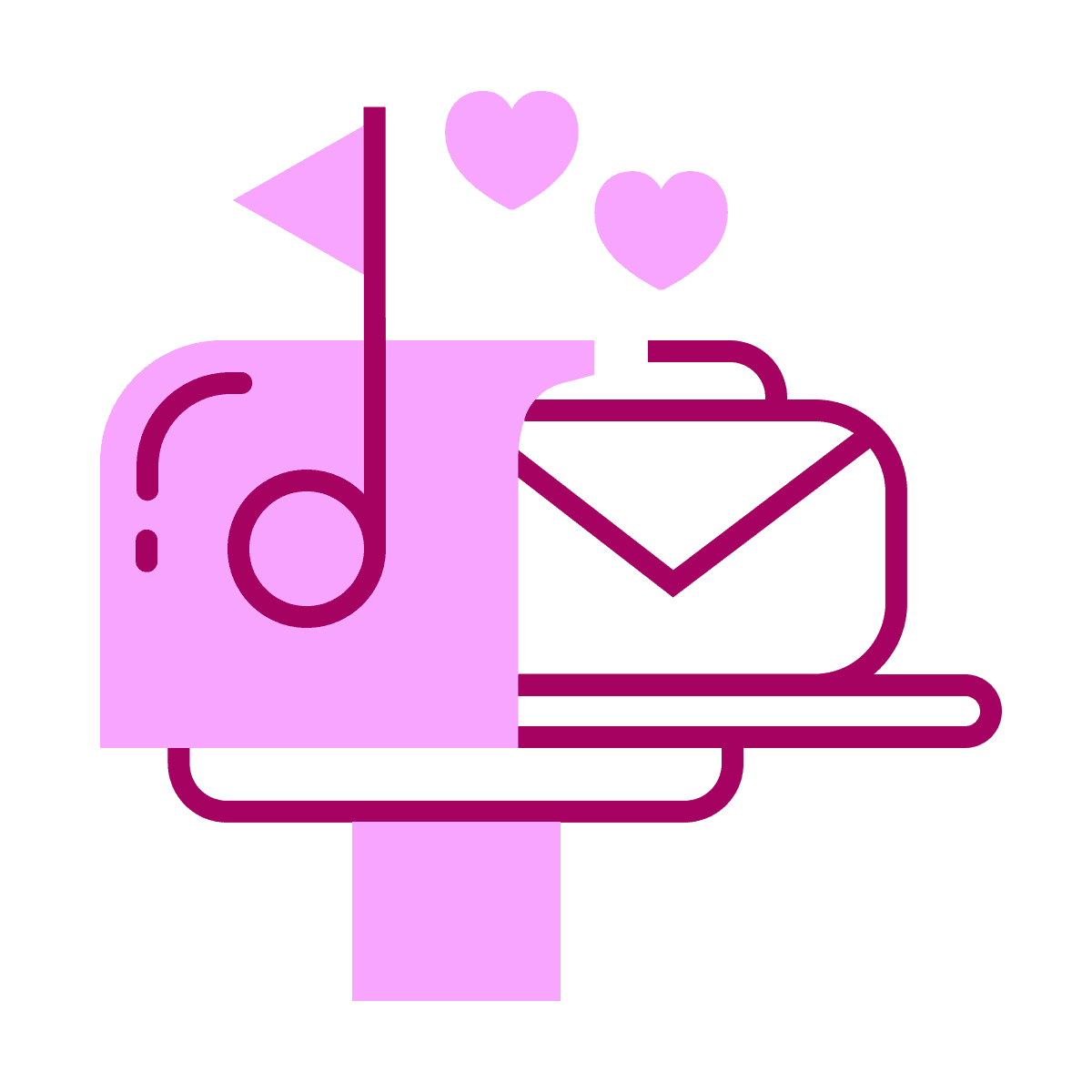 playful mailbox icon with hearts in pink