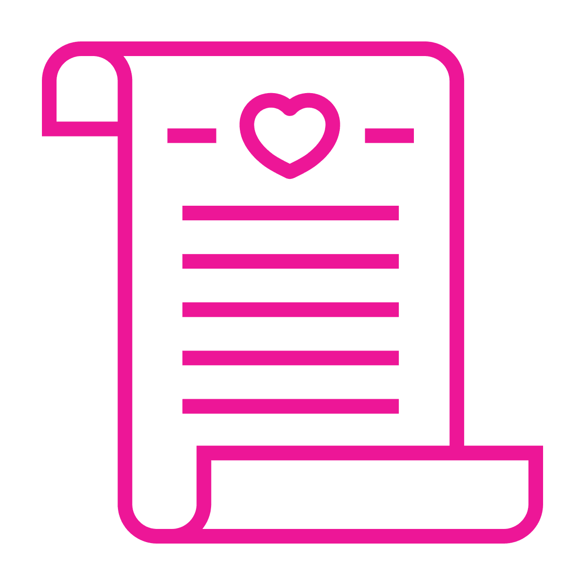 flat line art icon of a document with a heart, representing a wishlist