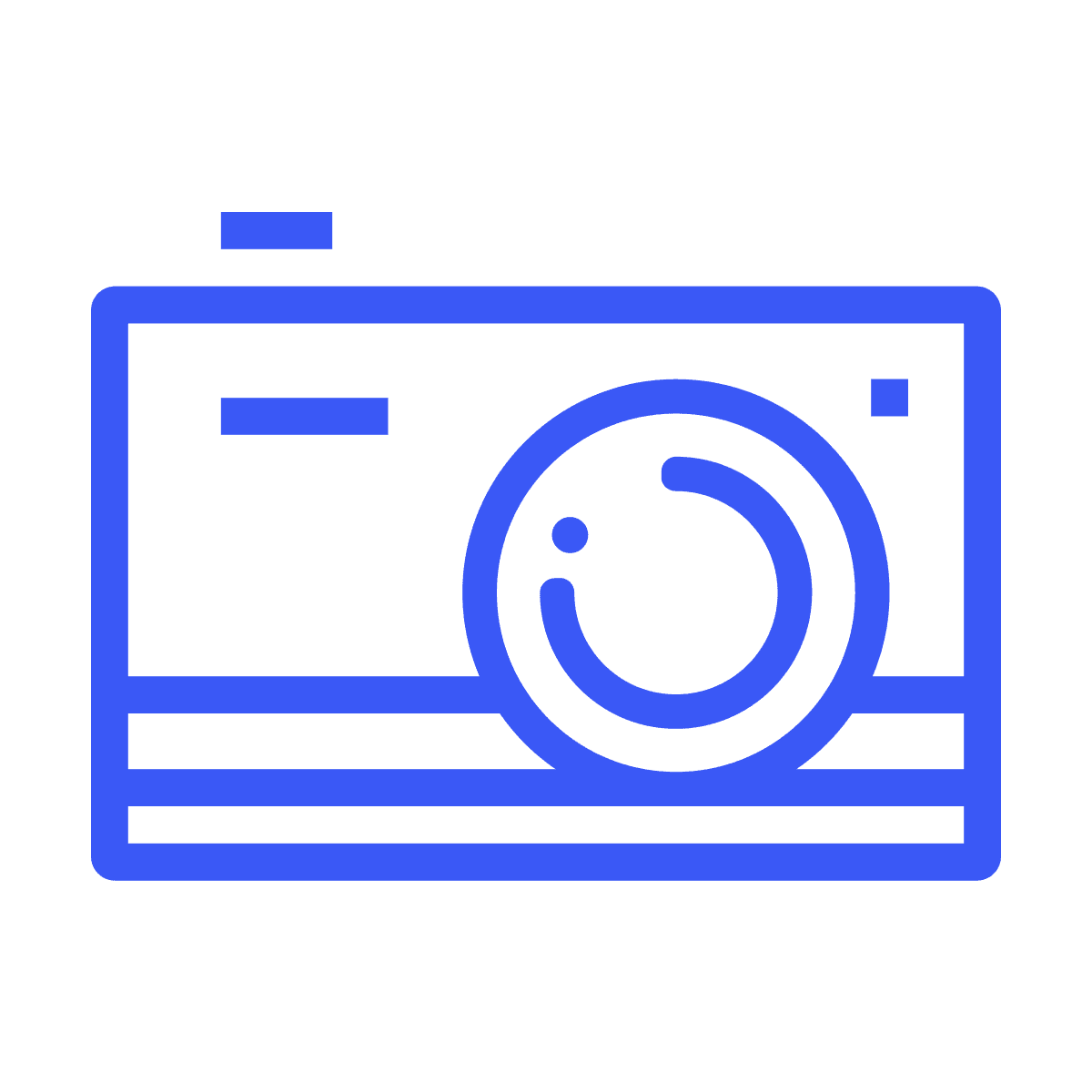 simple blue line art camera icon for photography and media projects