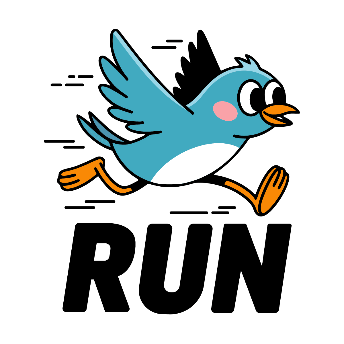 energetic cute cartoon running bird illustration for active branding