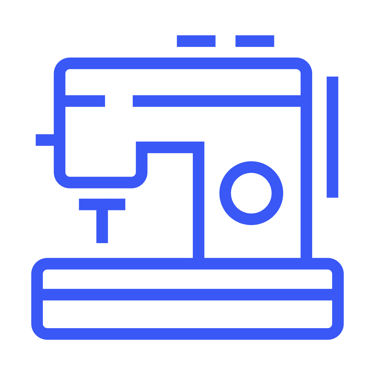simple outline sewing machine icon for tailoring and garment crafting in minimalist line art style