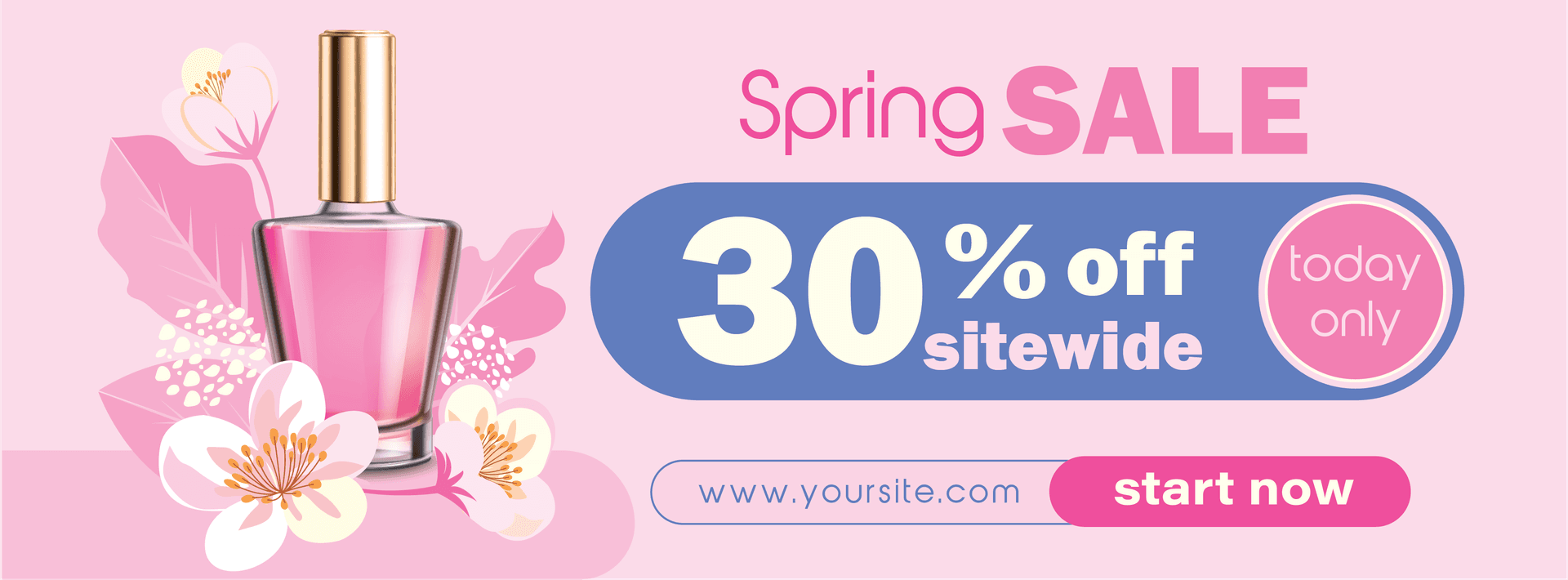 colorful spring sale banner template for beauty products with 30% off