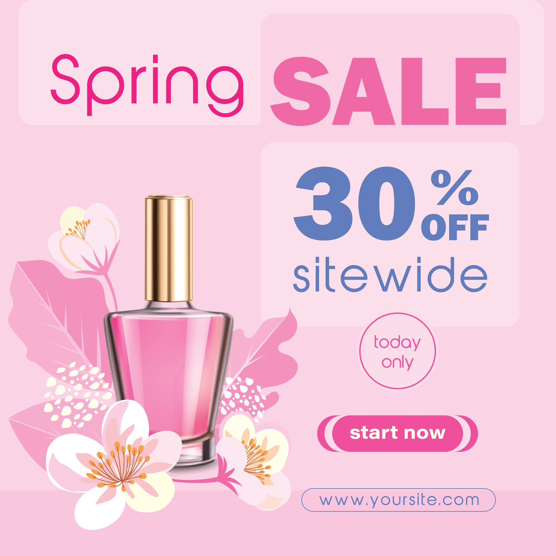 vibrant square social media template for a spring beauty product sale with 30% off